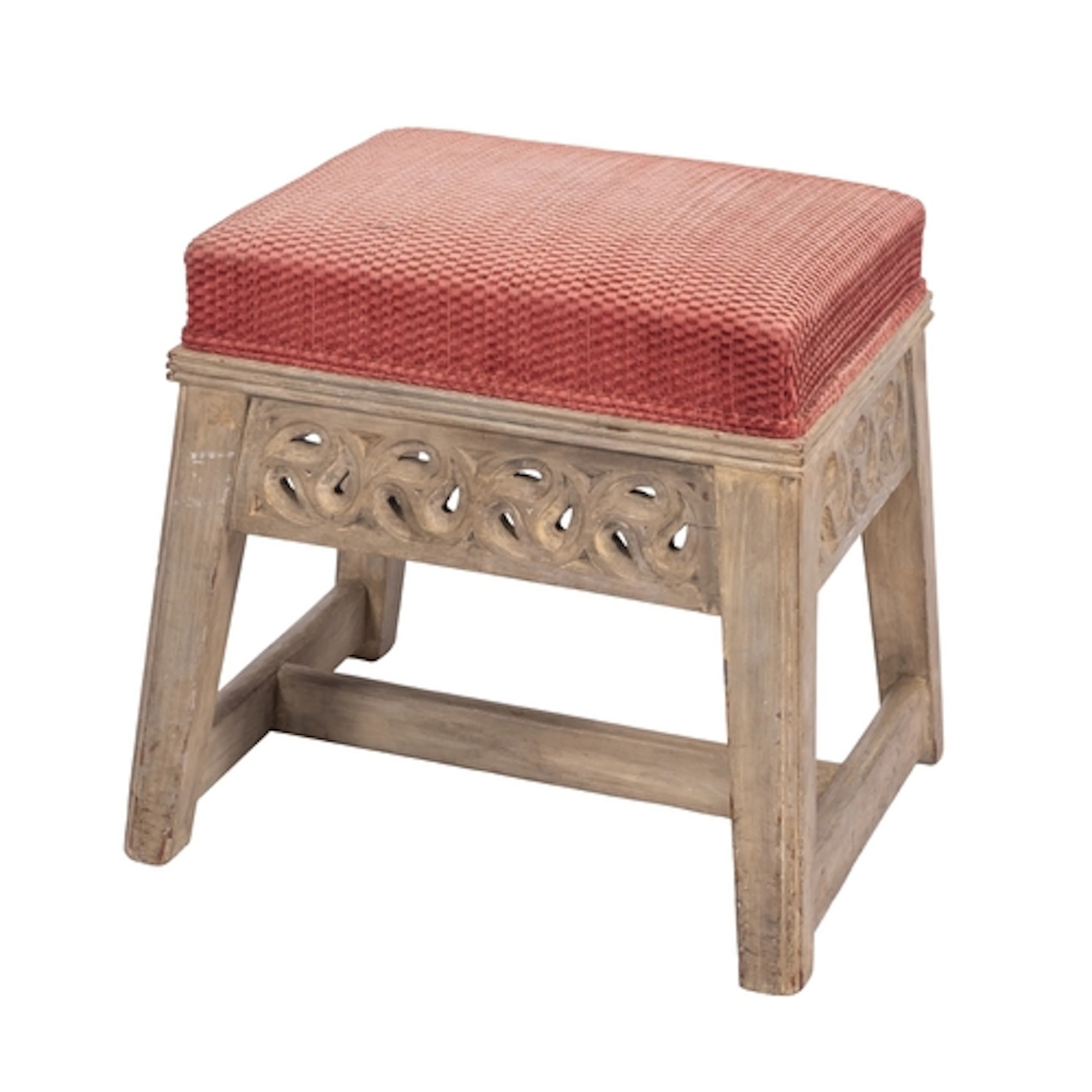 A carved and painted wood and upholstered stool in Gothic ta...