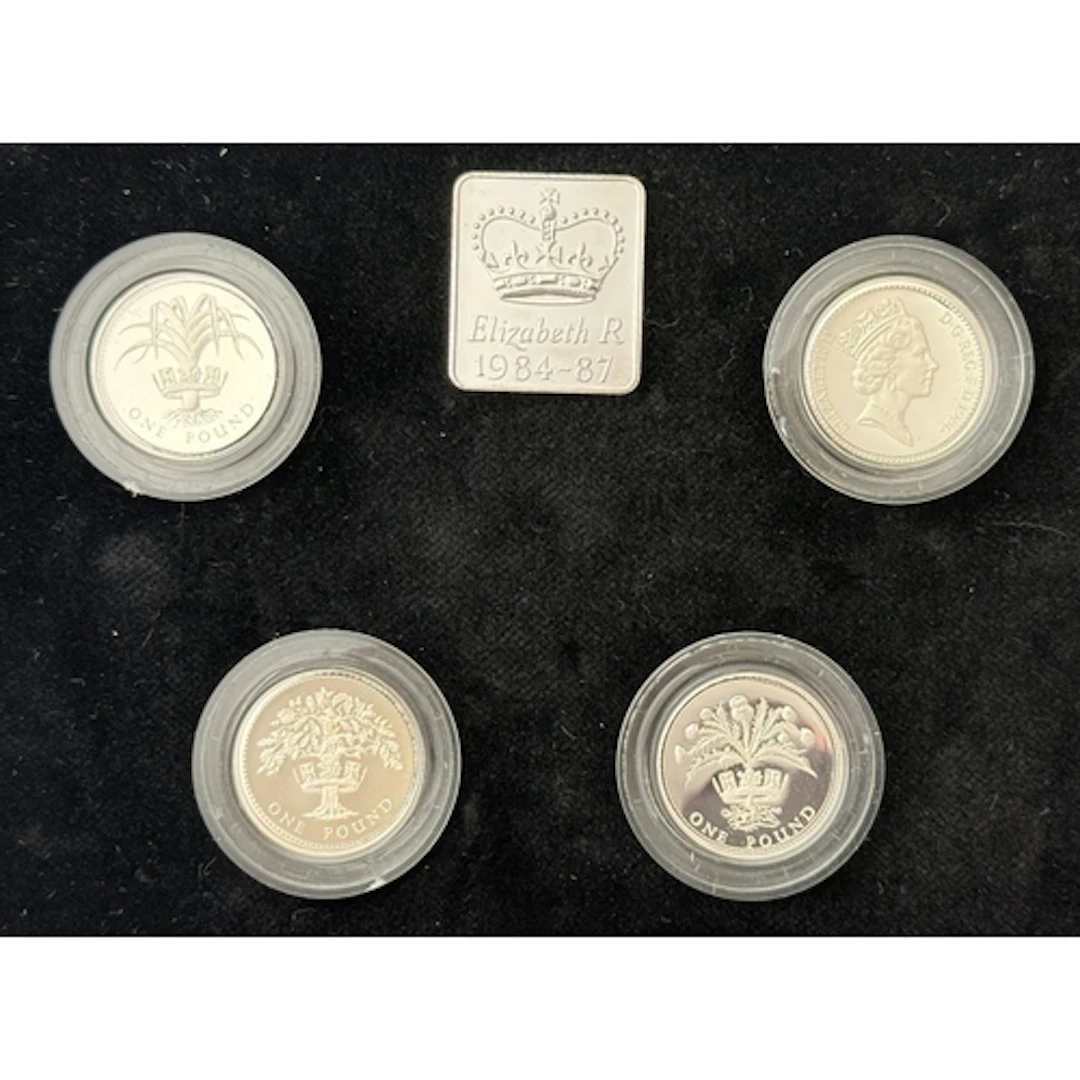 UK 1984-1987 The £1 Silver Proof Piedfort Four-Coin Collecti...