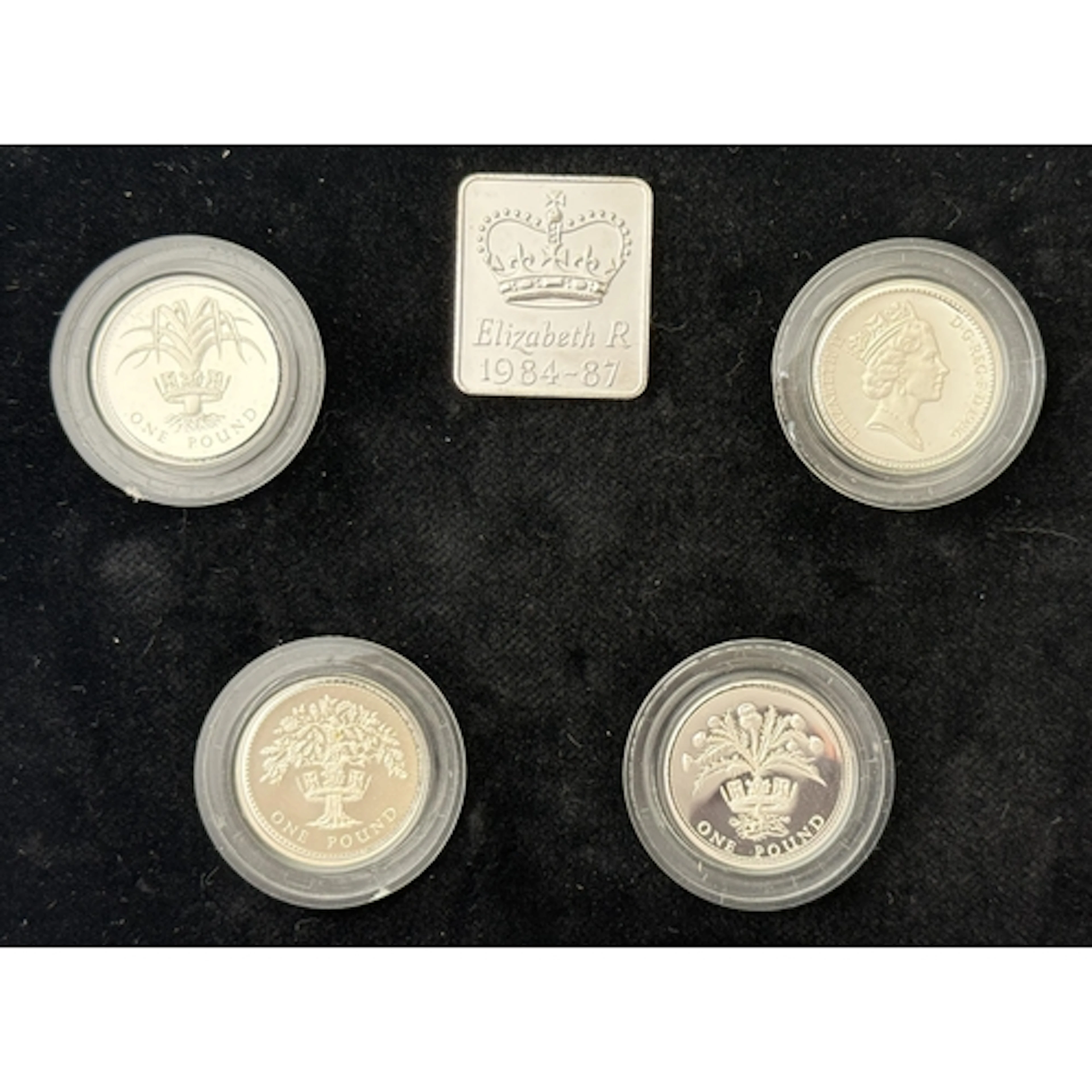 UK 1984-1987 The £1 Silver Proof Piedfort Four-Coin Collecti...