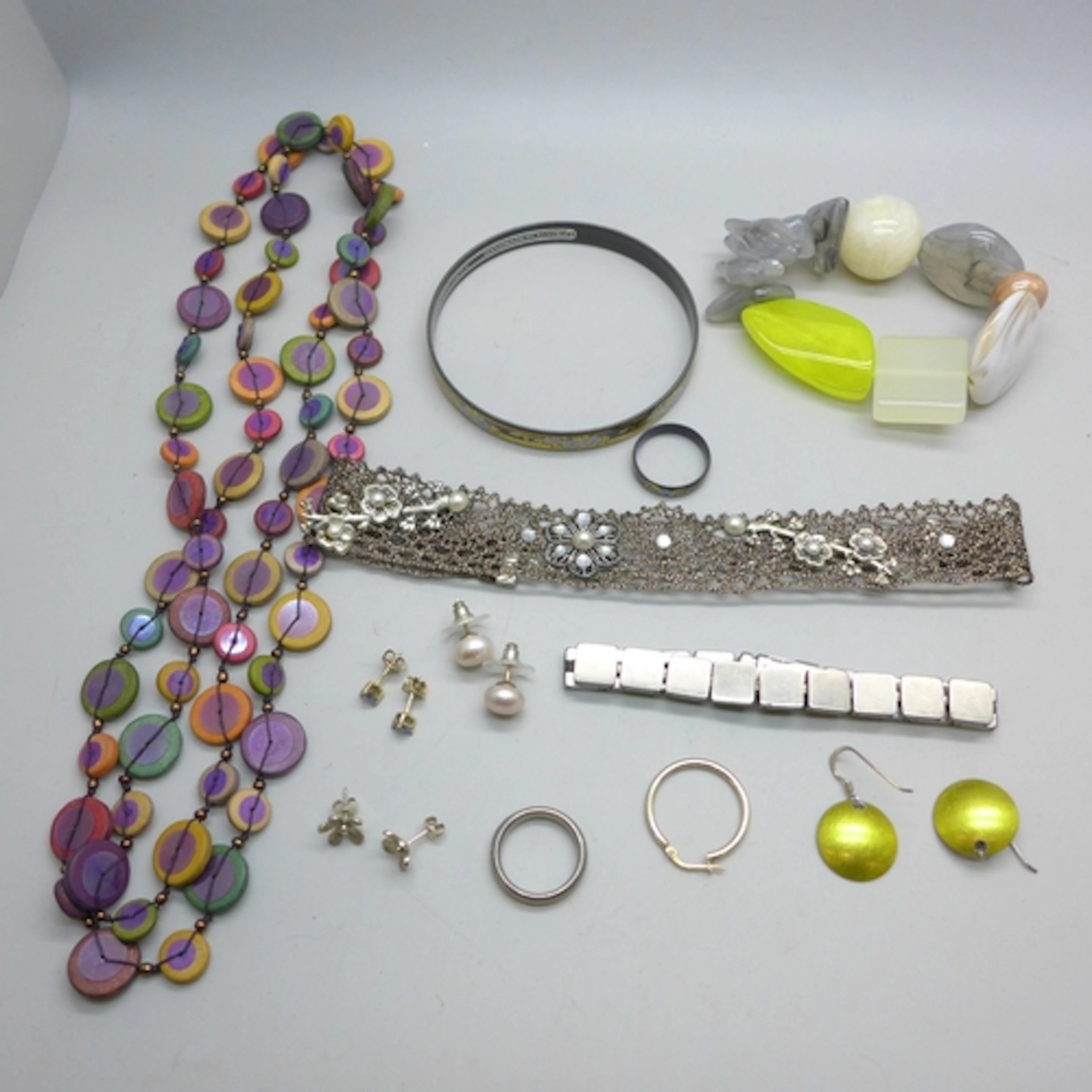 A collection of costume jewellery including two pairs of sil...