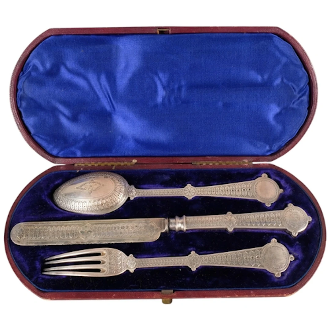 A Victorian silver 3-piece eating set, Martin Hall & Co, Lon...