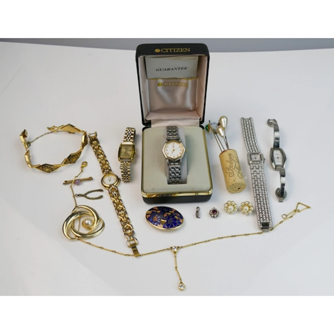 Citizen lady's wristwatch, two other watches and costume jew...