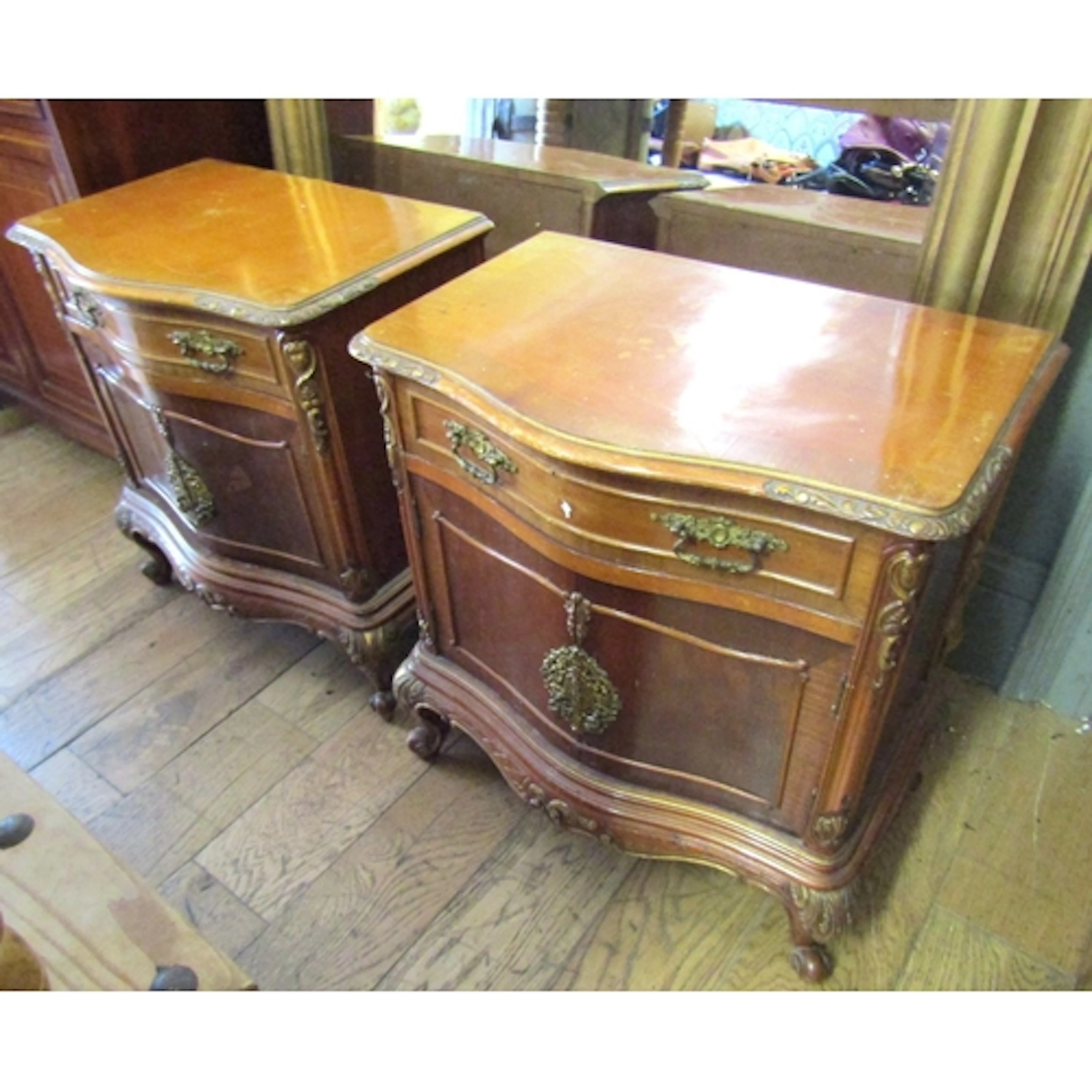 Pair of Walnut Side Lockers Single Drawers Above Cupboard Ba...