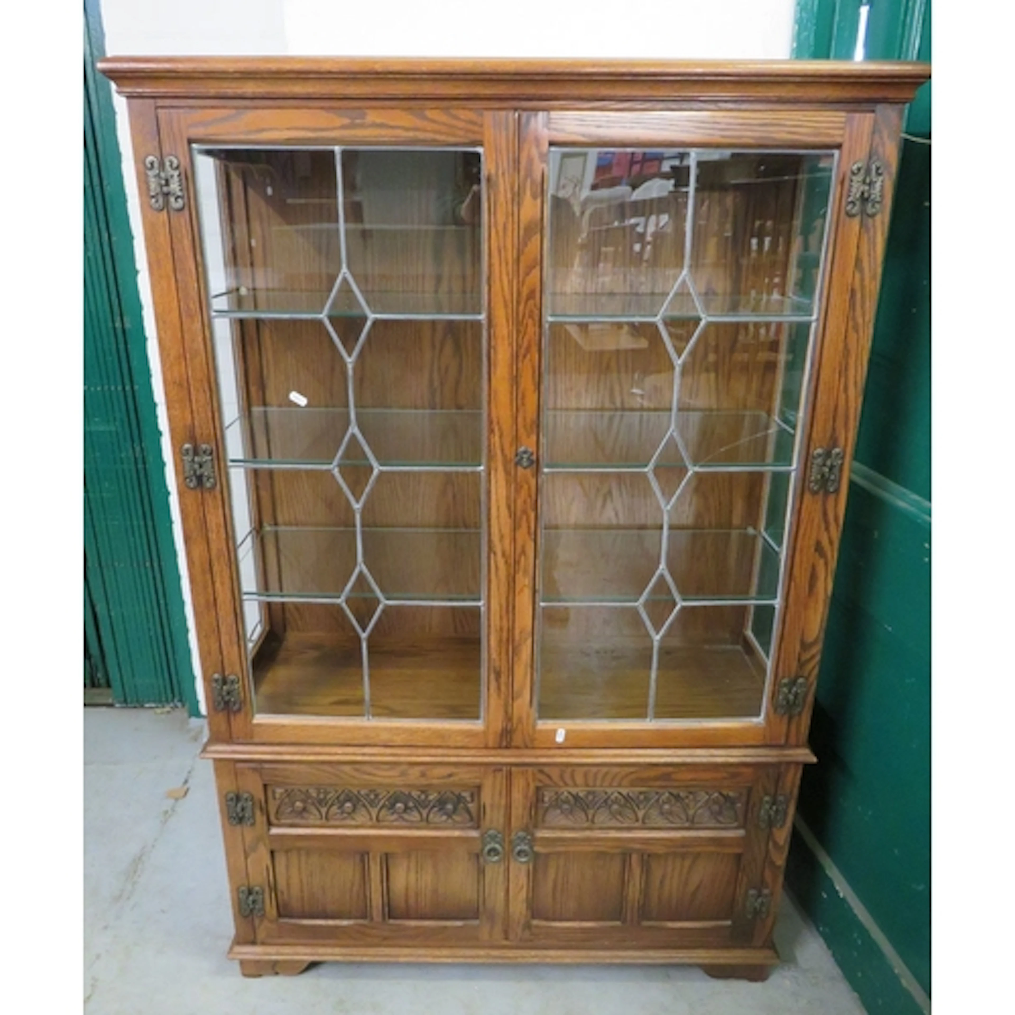 Vintage Old Charm Display Cabinet, lead light doors, carved ...