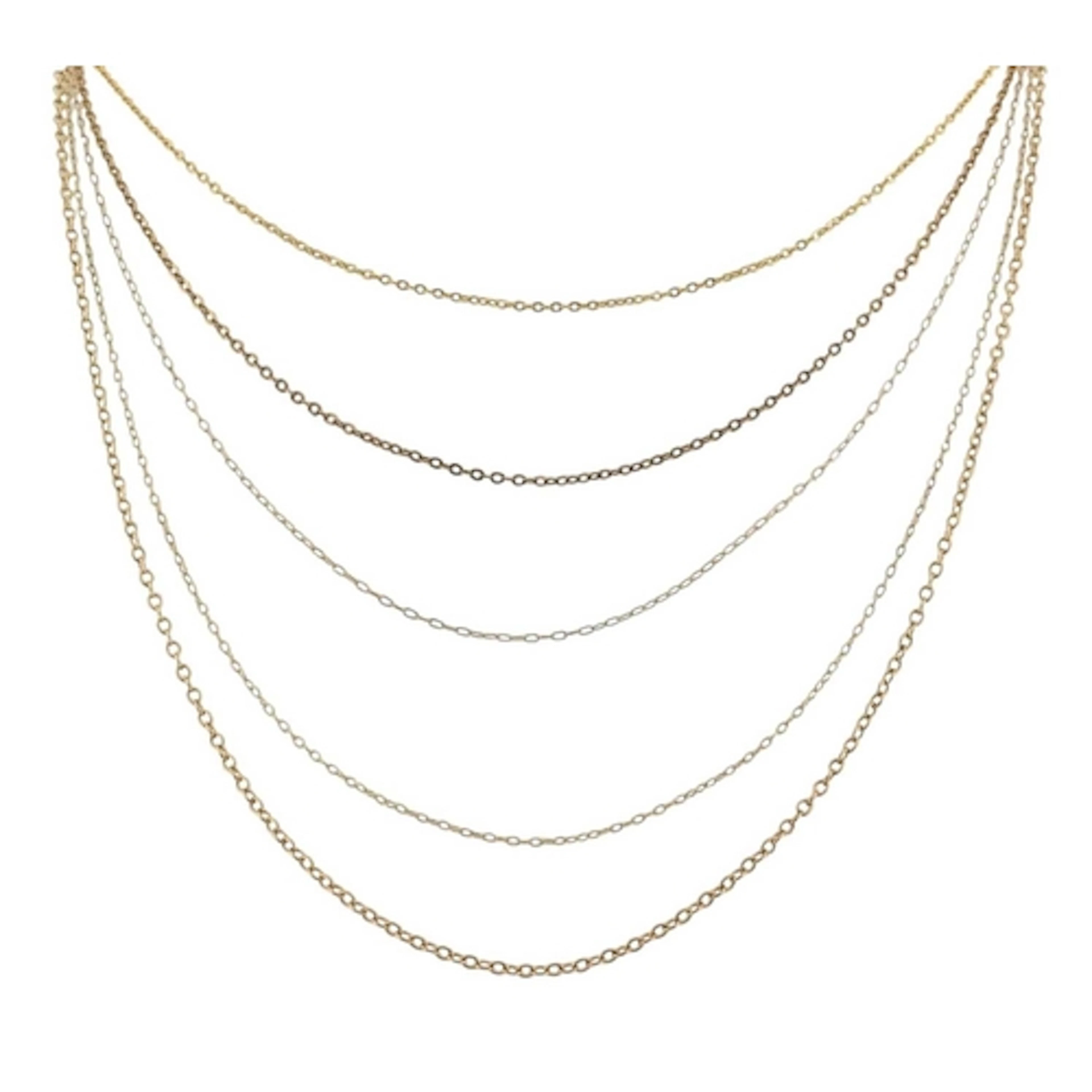 Five 9ct gold chain necklaces. Chains to include: One stamp...