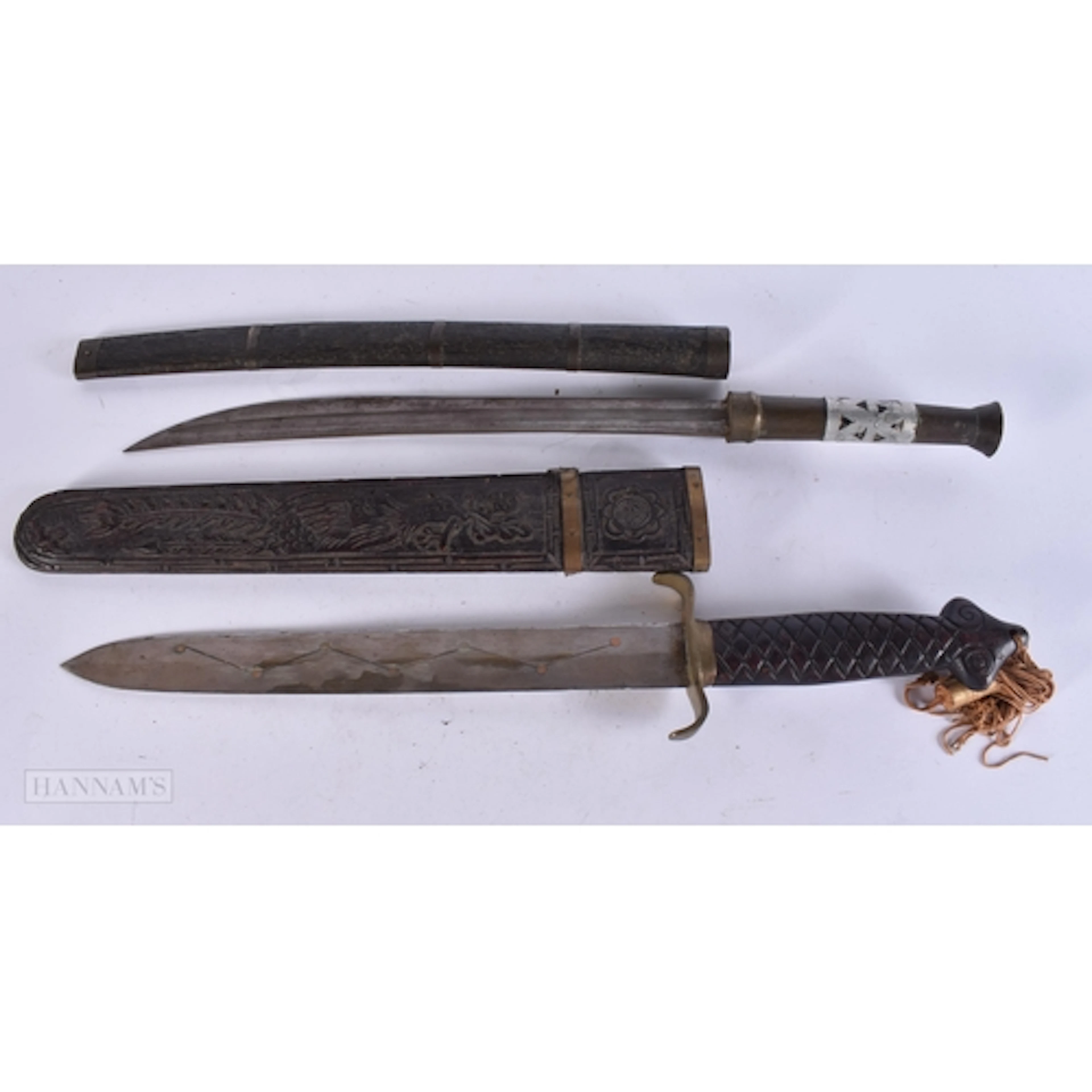 East Asian Daggers w/ Scabbards Inc Jian Double Edge Swords ...