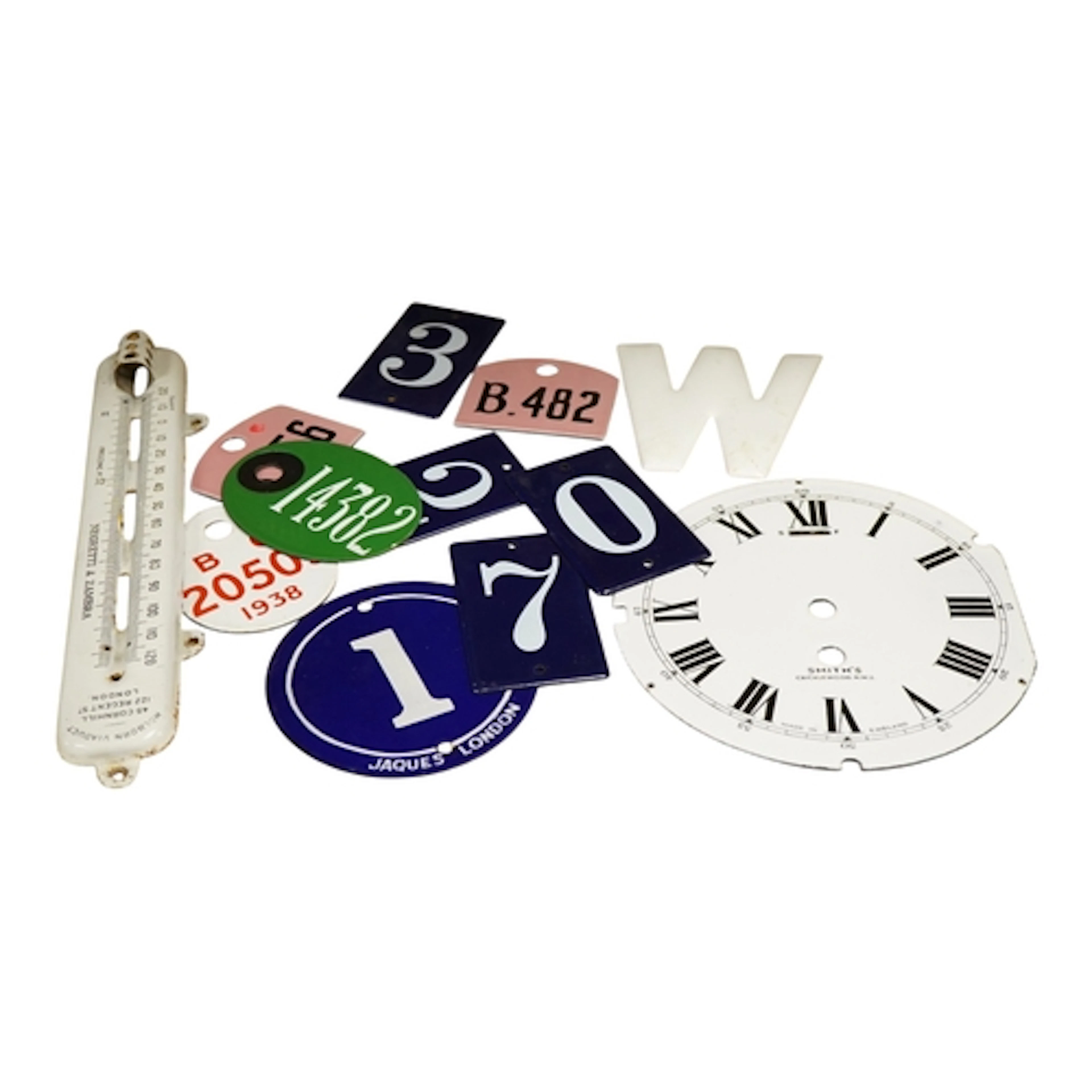 A Negretti & Zambra enamel thermometer frame, a Smith's time...