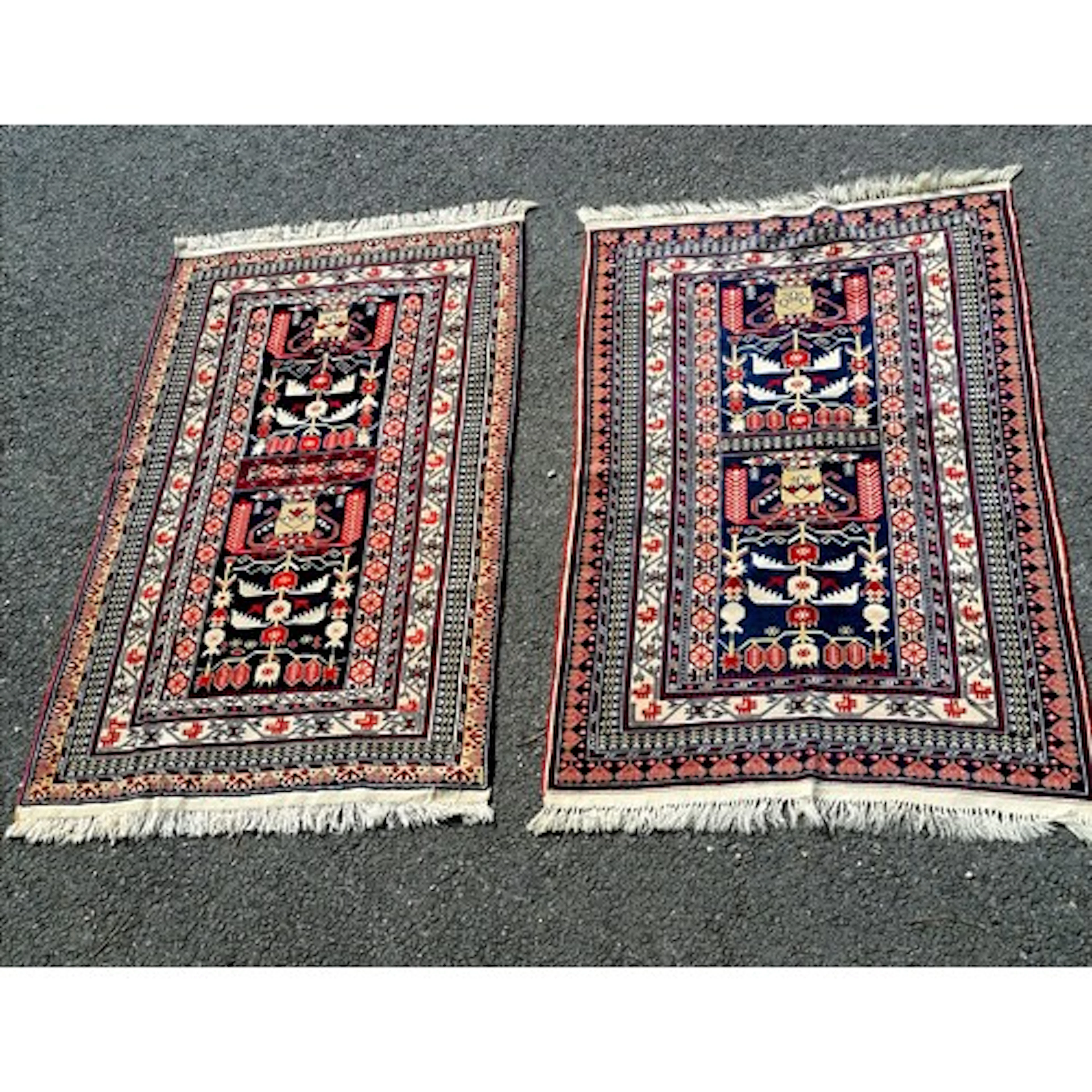 Pair of Afghan geometric hand woven good quality rugs - 160c...