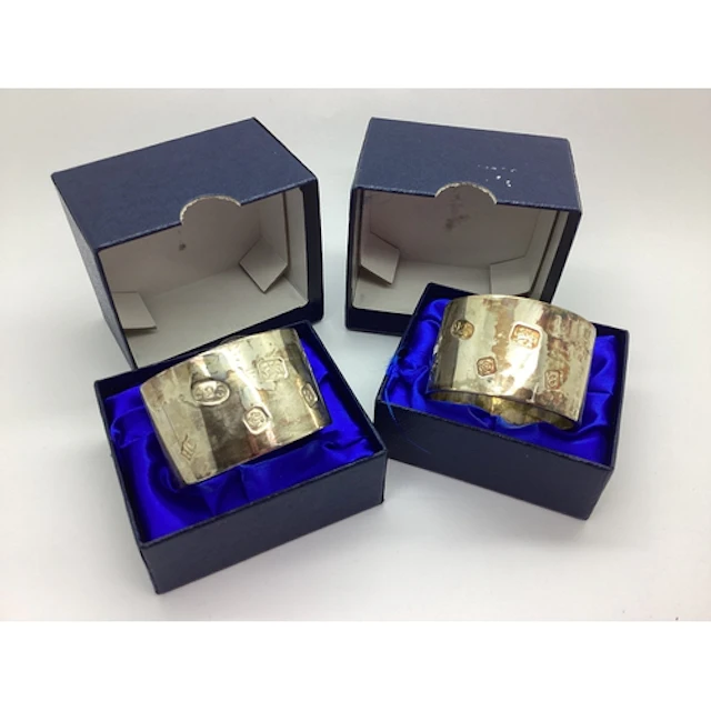 A Pair of Solid Hallmarked Silver Napkin Rings, HC, 925, She...