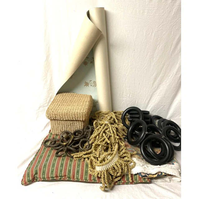 Small Seagrass Lidded Square Box, part roll vintage wallpape...