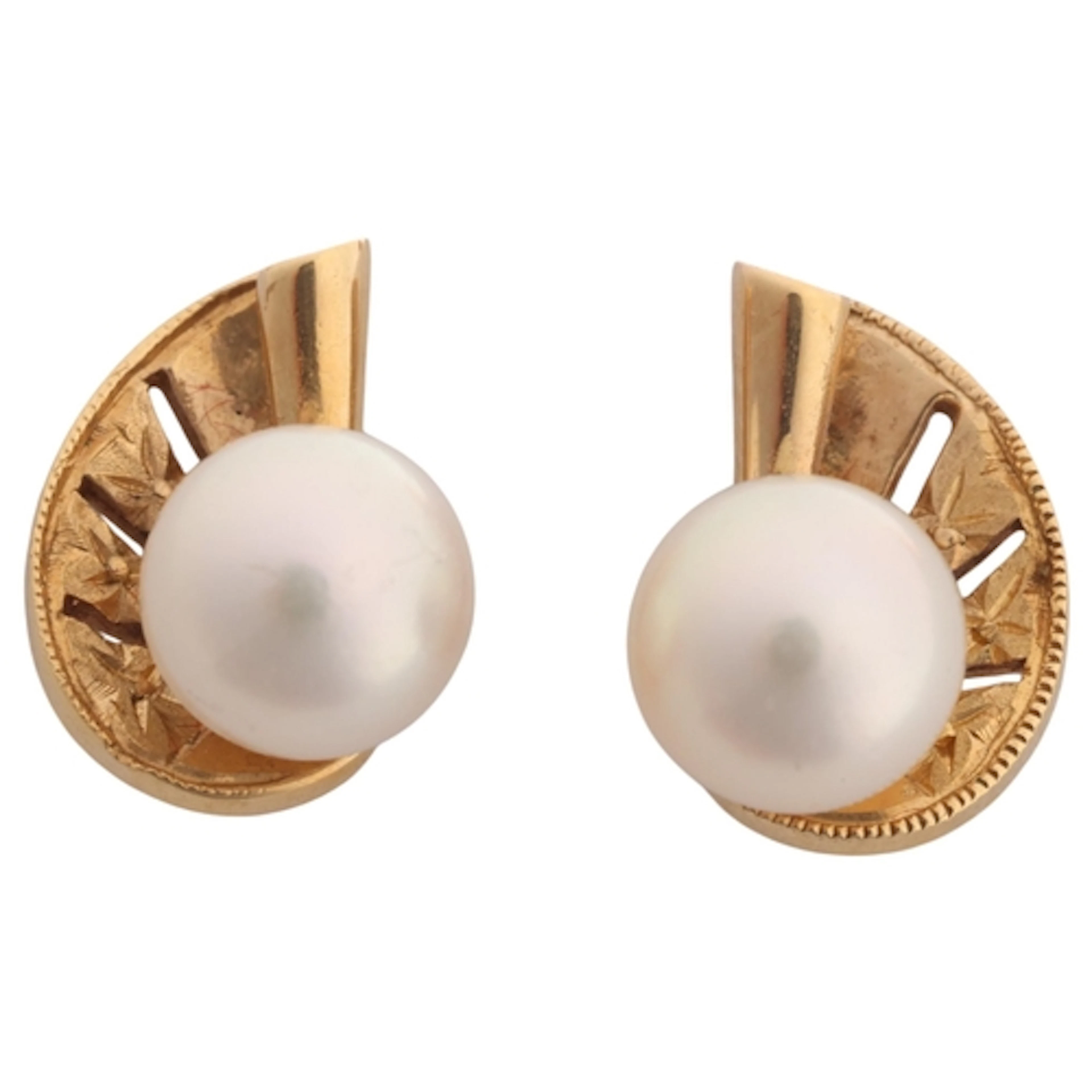 MIKIMOTO - a pair of 14ct gold whole cultured pearl earrings...