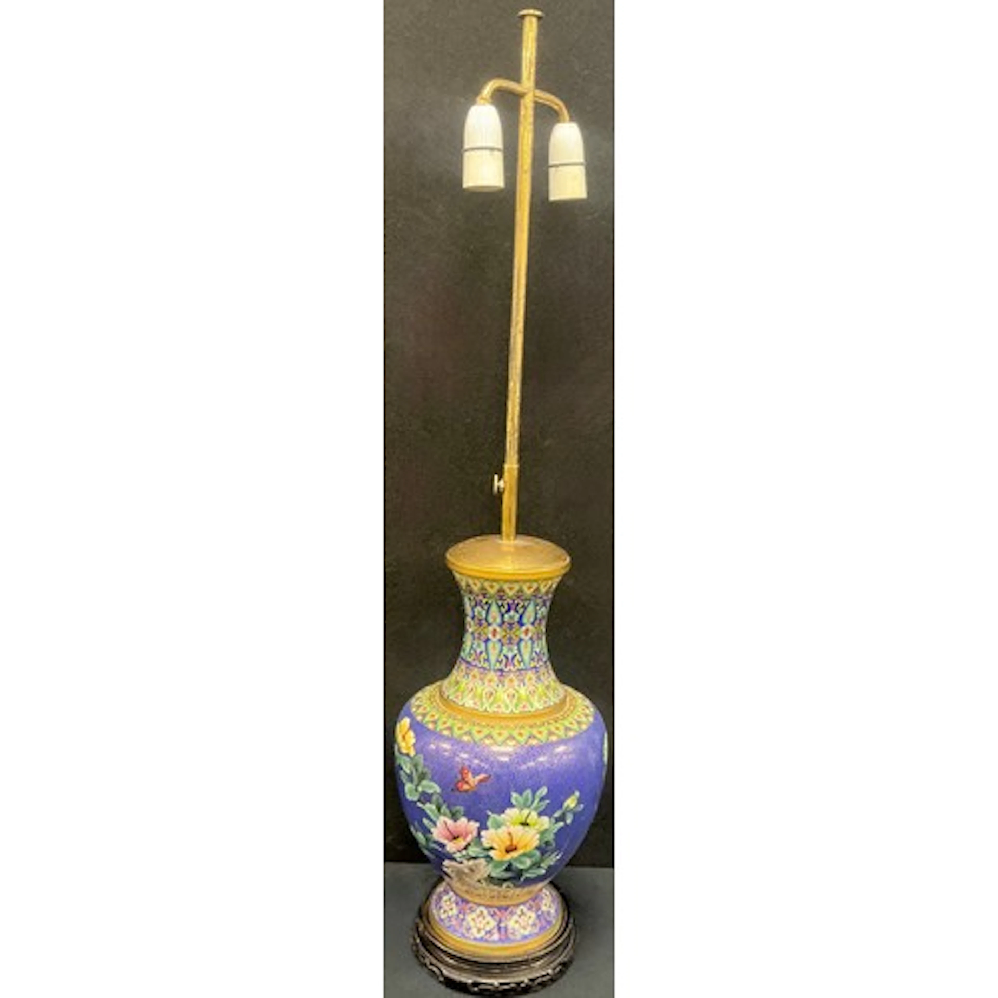 A Japanese cloisonne table lamp, decorated in the traditiona...