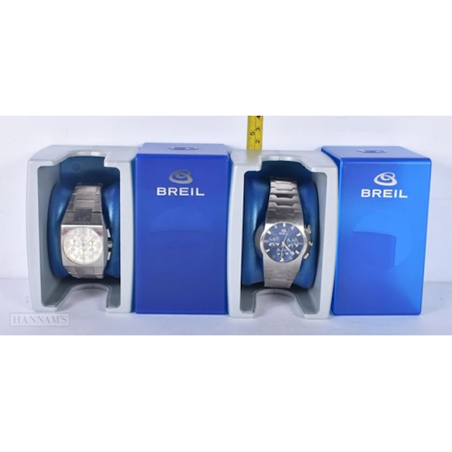Two boxed Breil date chronograph stainless steel watches (2)