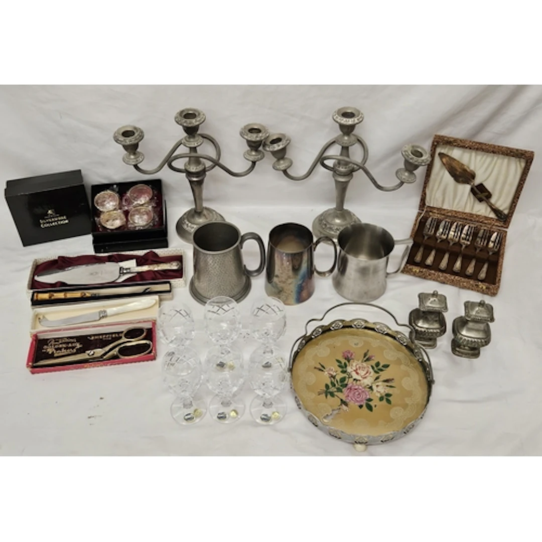 2 x 3 Branch Silver Plated Candelabrum, silver plated glass ...
