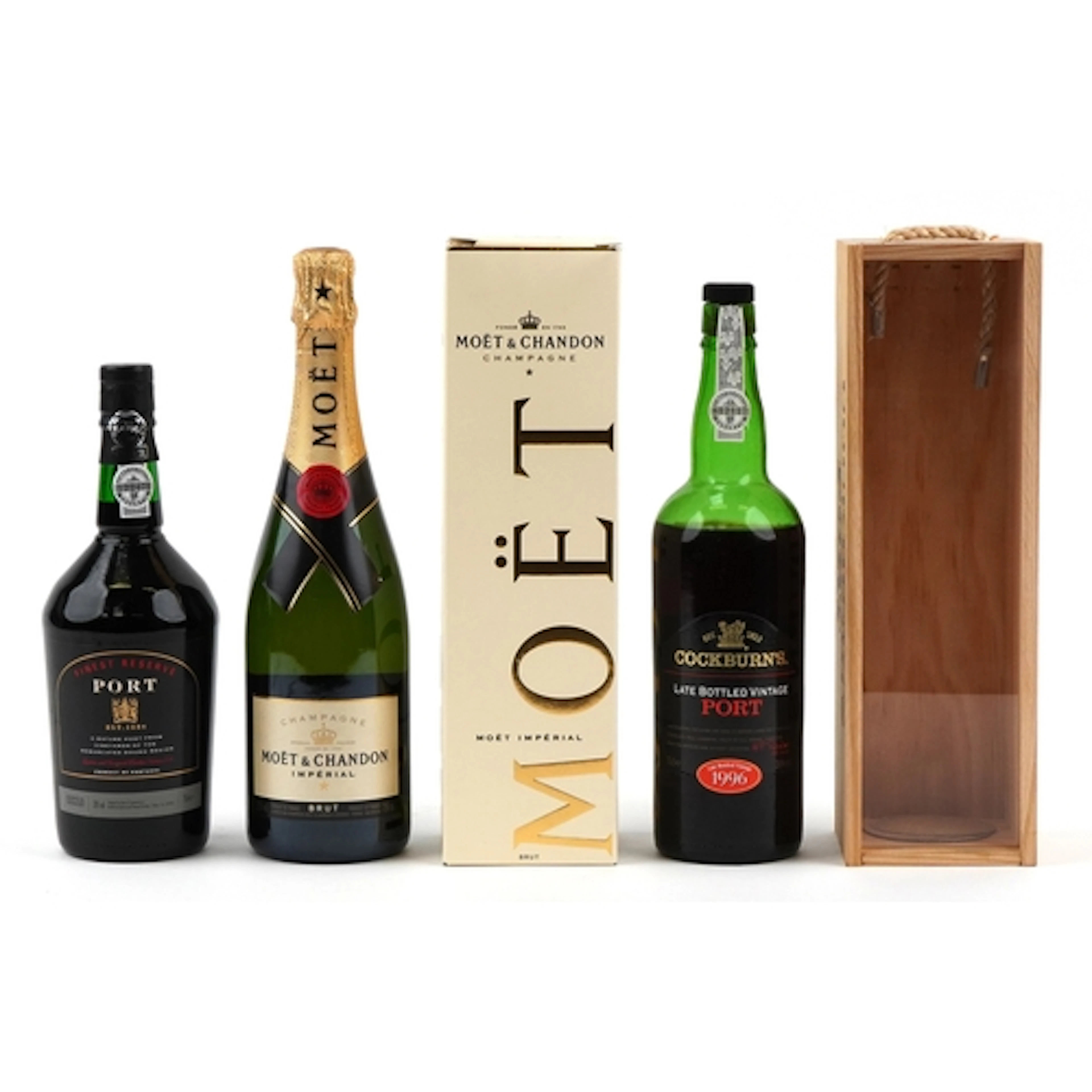 Three bottles of alcohol comprising a Bottle of Moët & Chand...