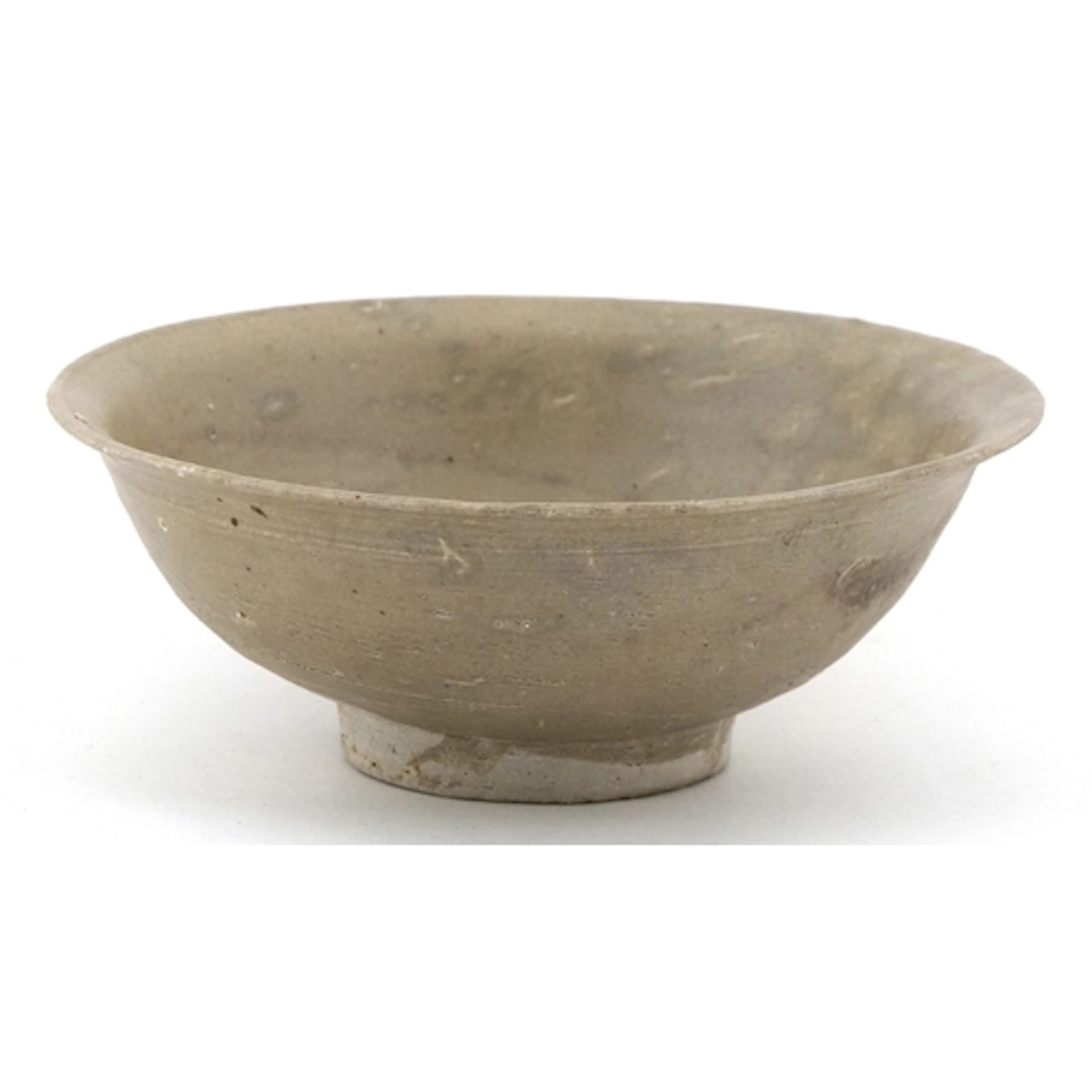 Antique Chinese stoneware footed bowl with grey-green celado...