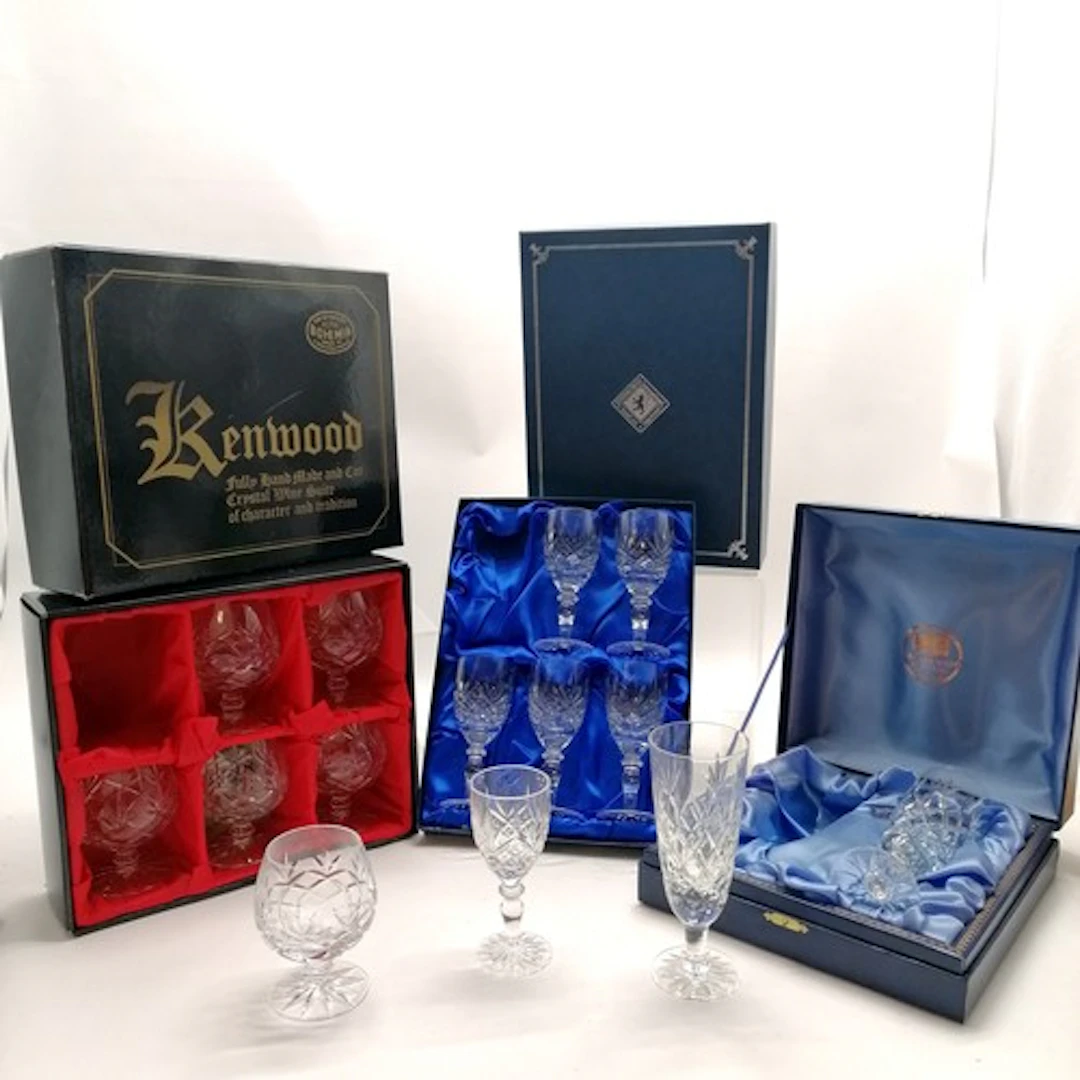 3 x boxed crystal glasses comprising Thomas Webb pair, Kenwo...