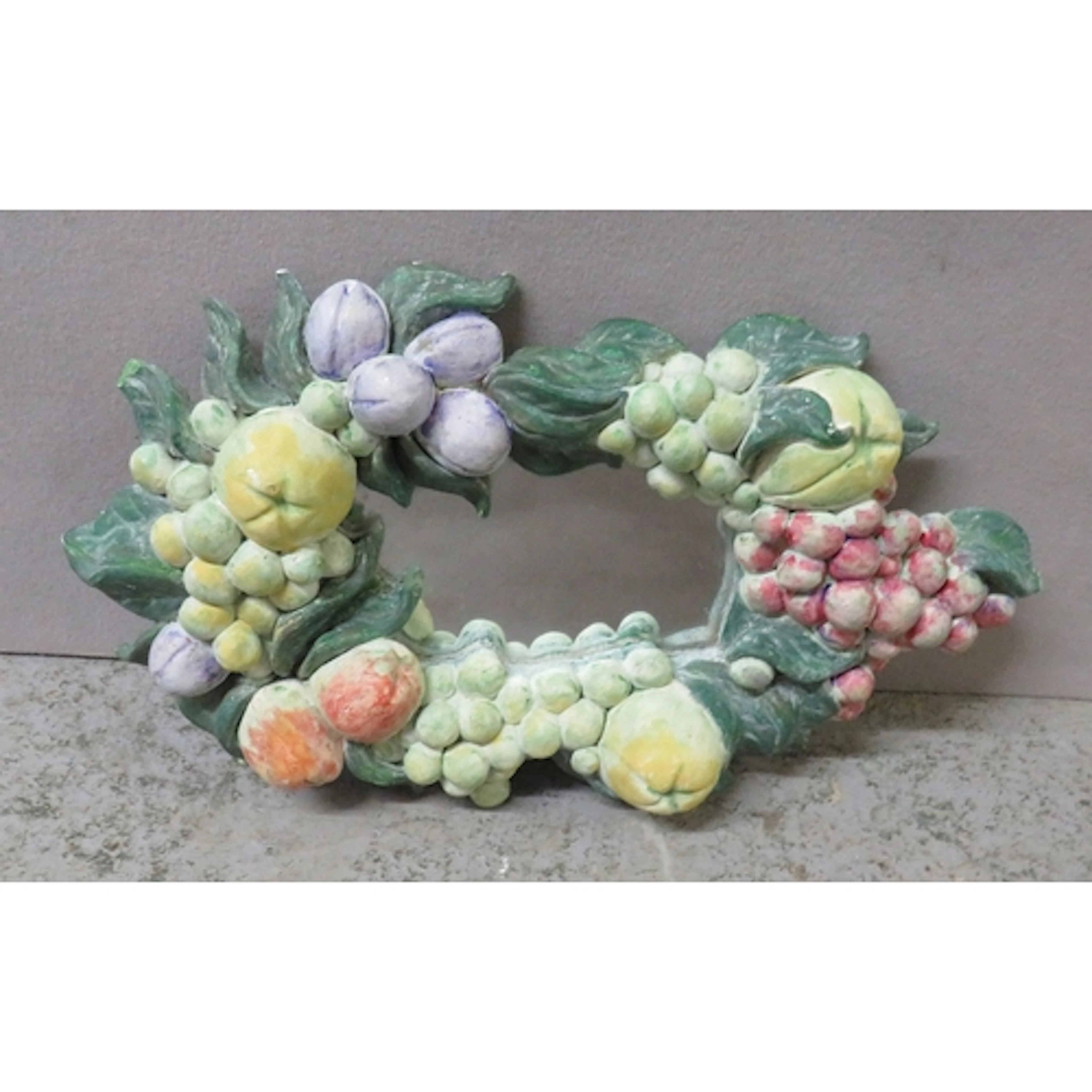Plaster Cast Wall Hanging Mirror, fruits to frame approx. 48...