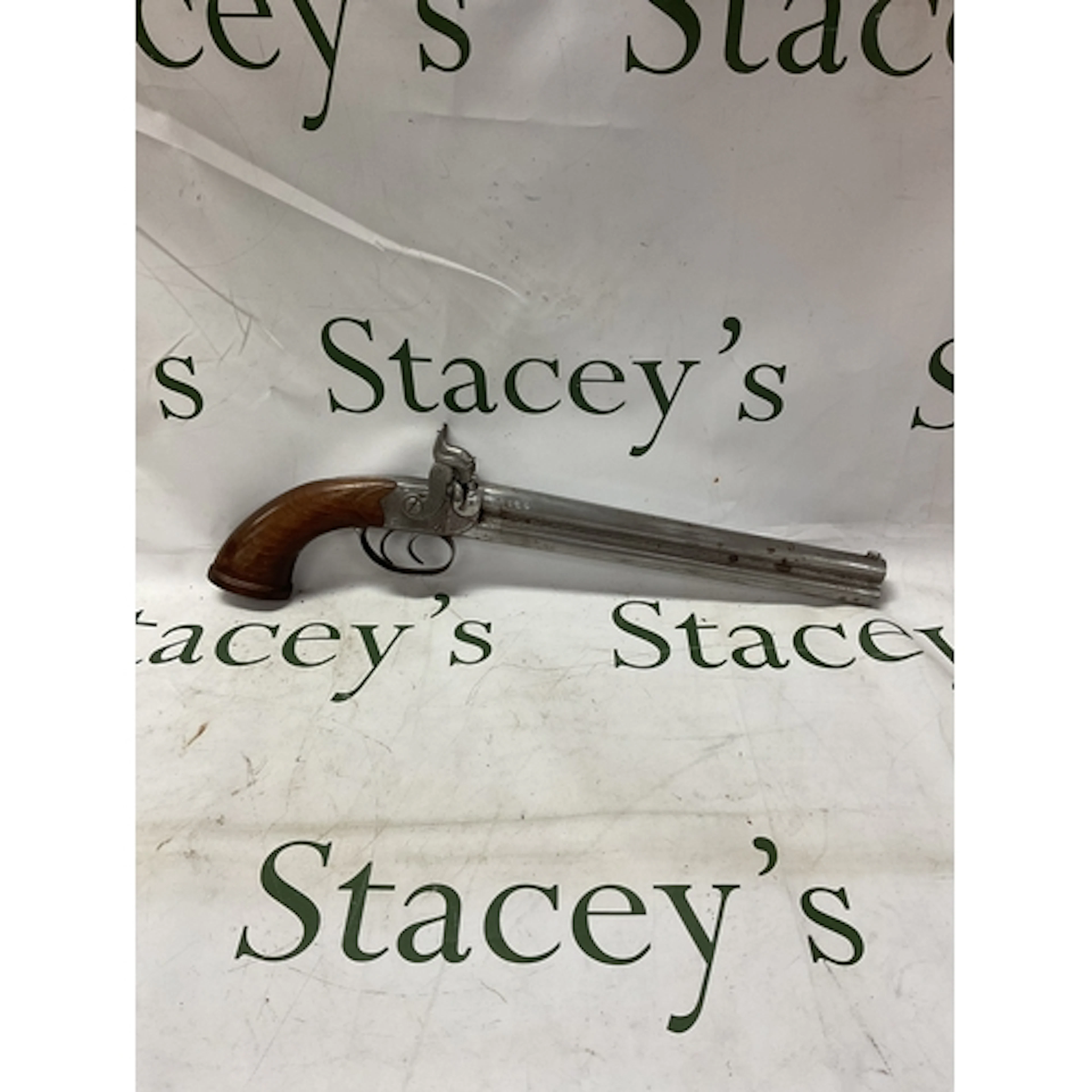Large bore double barrelled percussion pistol, set with two ...