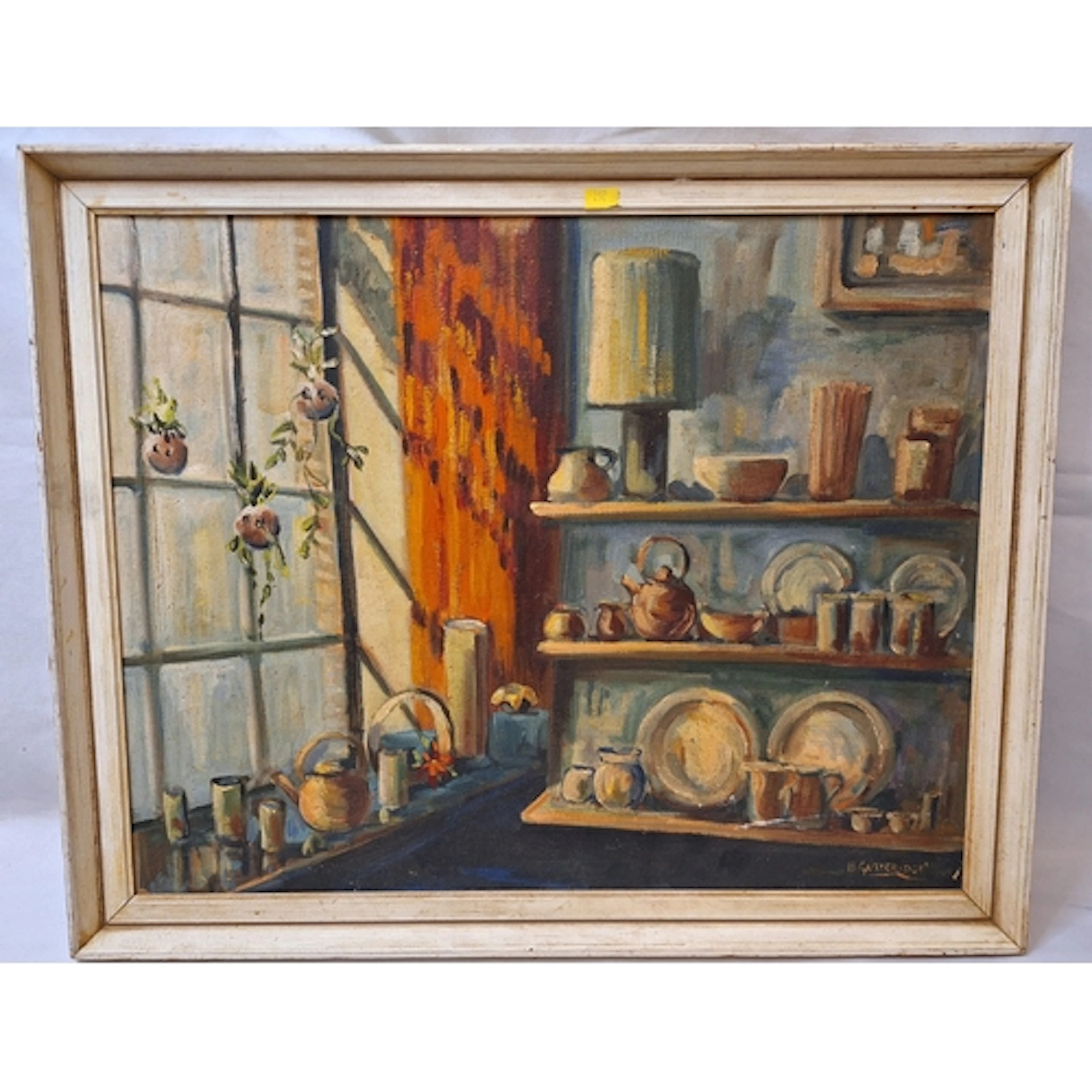 Framed Oil on Board, still life pottery by a windowsill, sig...