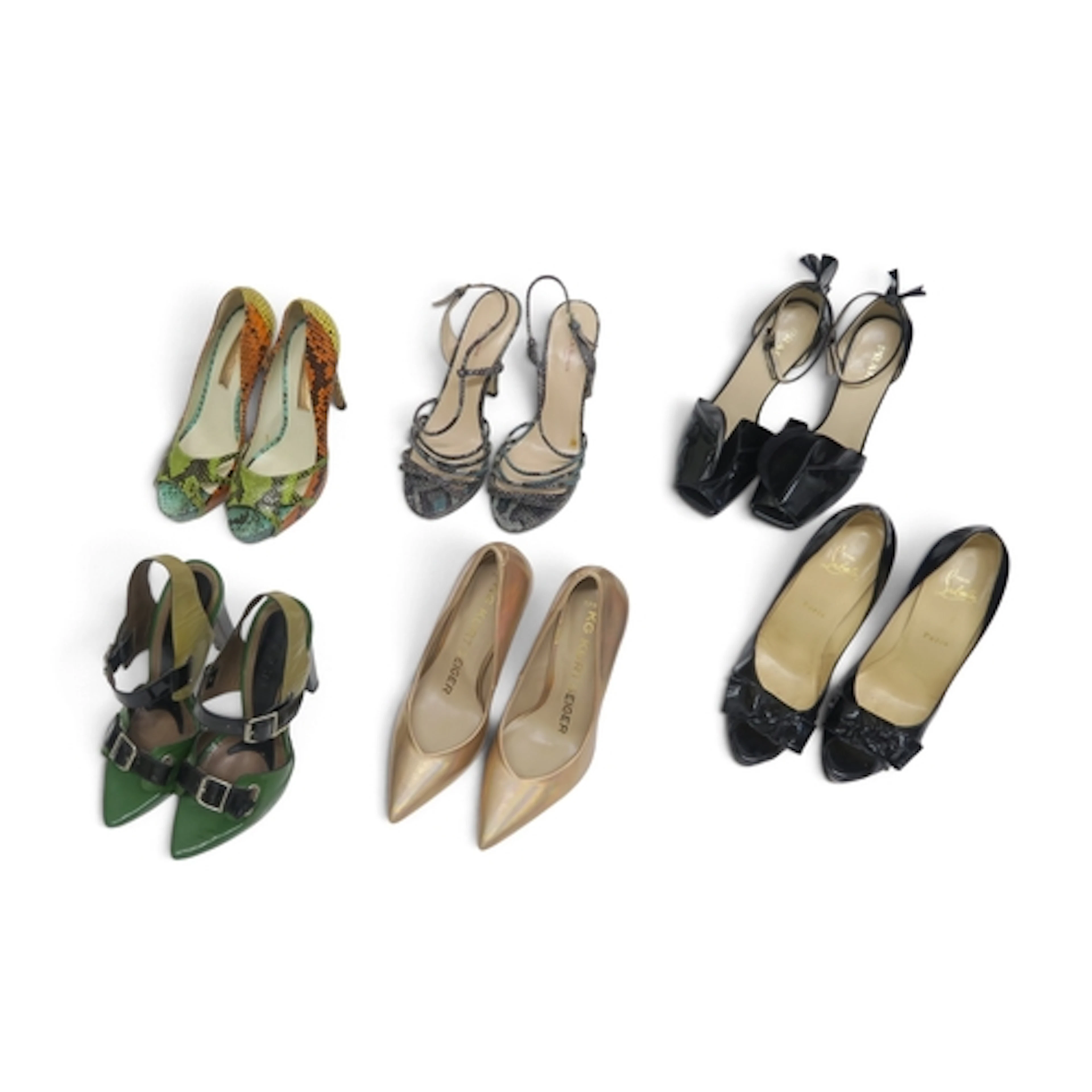 A collection of ladies designer shoes comprising a pair of b...