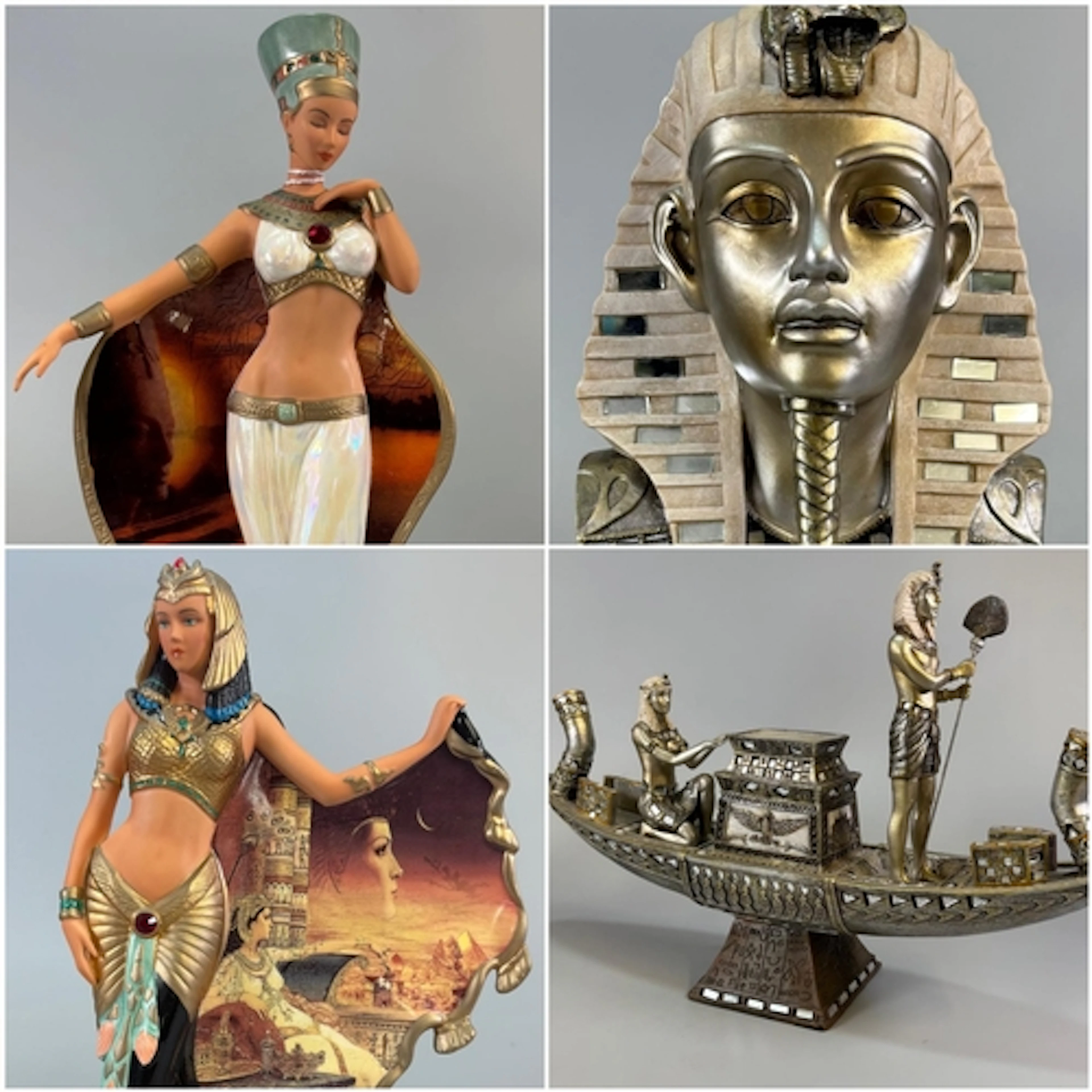Collection of Egyptian themed items to include: two figurine...