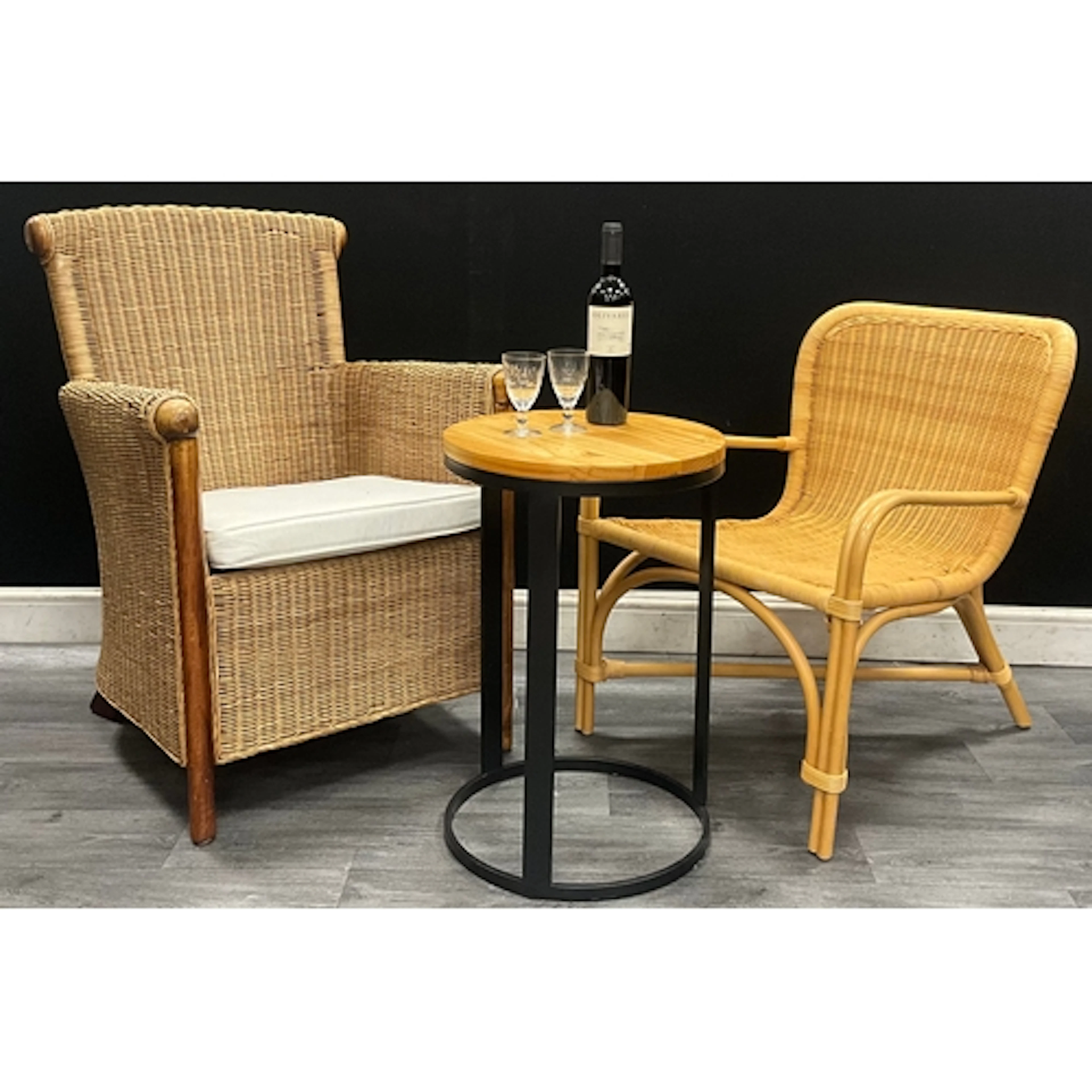 A mid-century woven Lloyd-loom style armchair, a mid century...