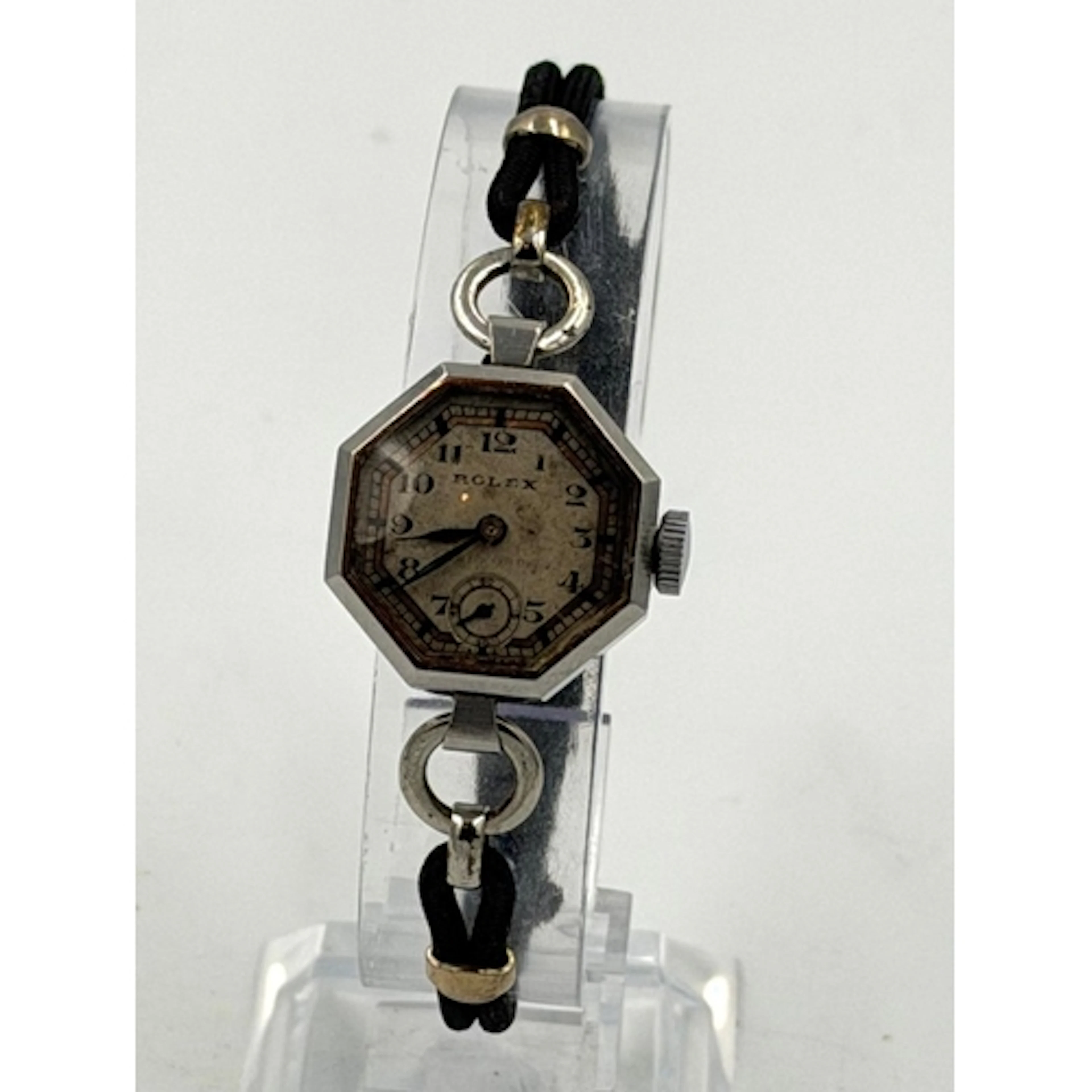 A Vintage Ladies Art Deco Octagonal Rolex on a leather strap...