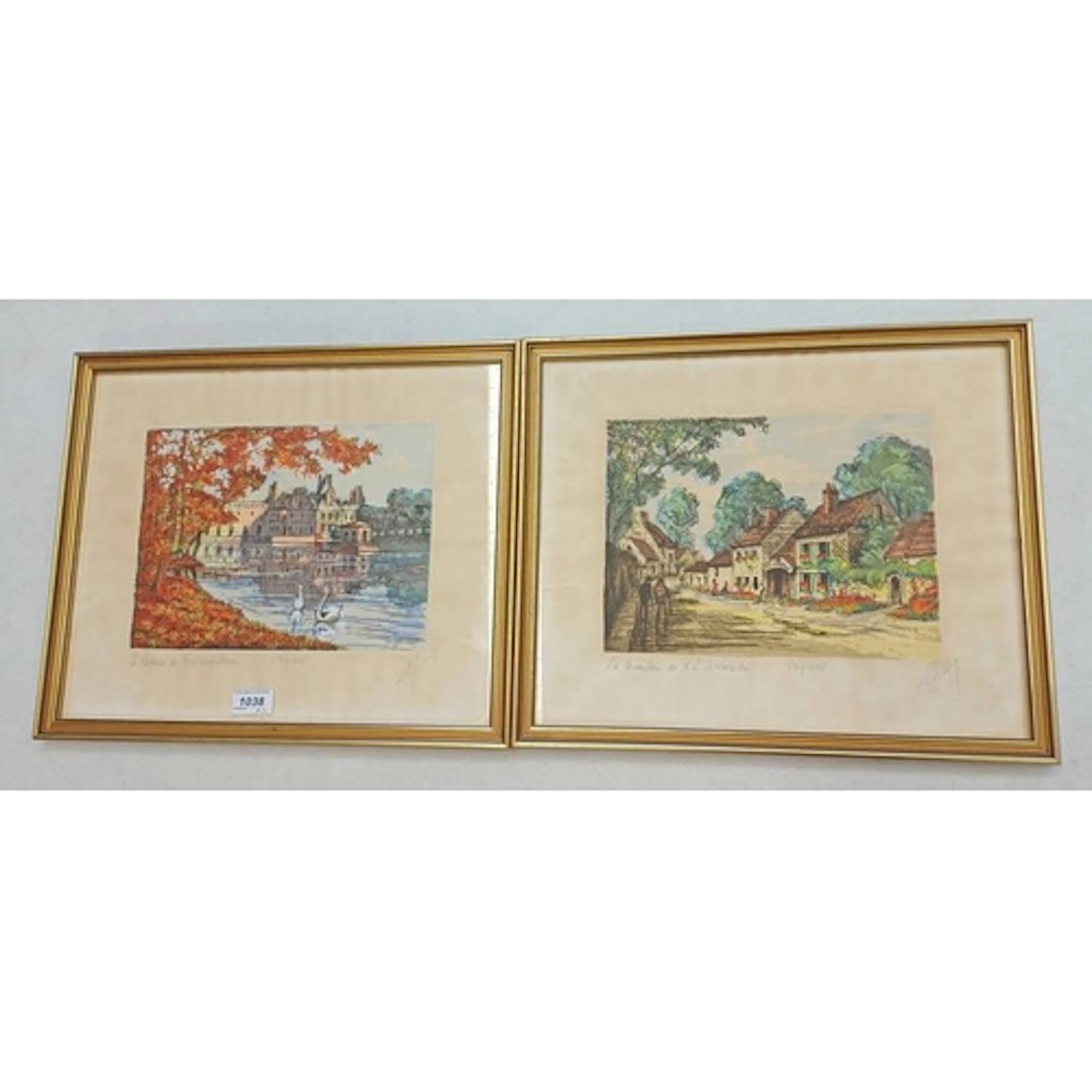2 HAND COLOURED WOODBLOCK PRINTS, TITLED ''LE PALACE DE FONT...