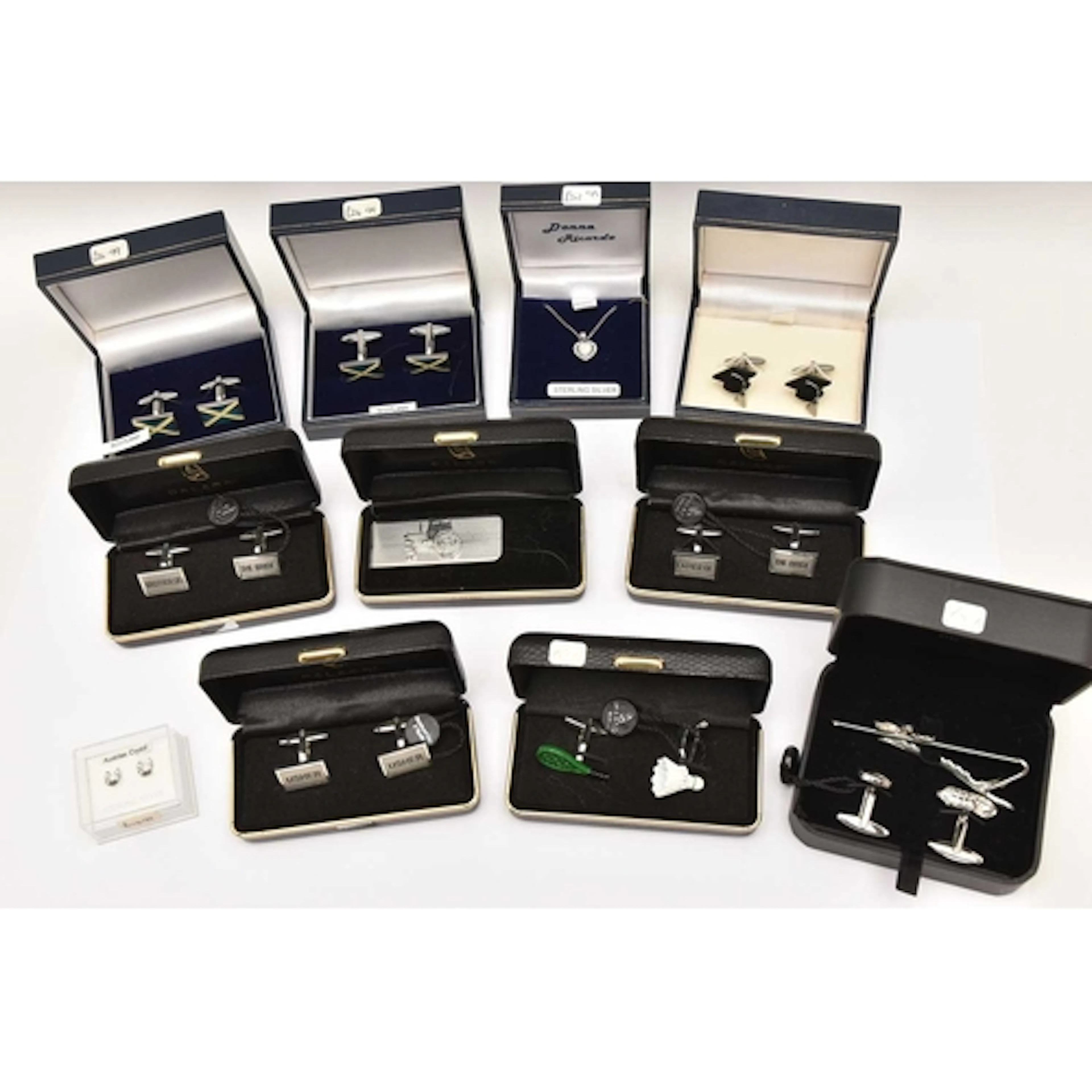 AN ASSORTMENT OF COSTUME CUFFLINKS AND COSTUME JEWELLERY, to...