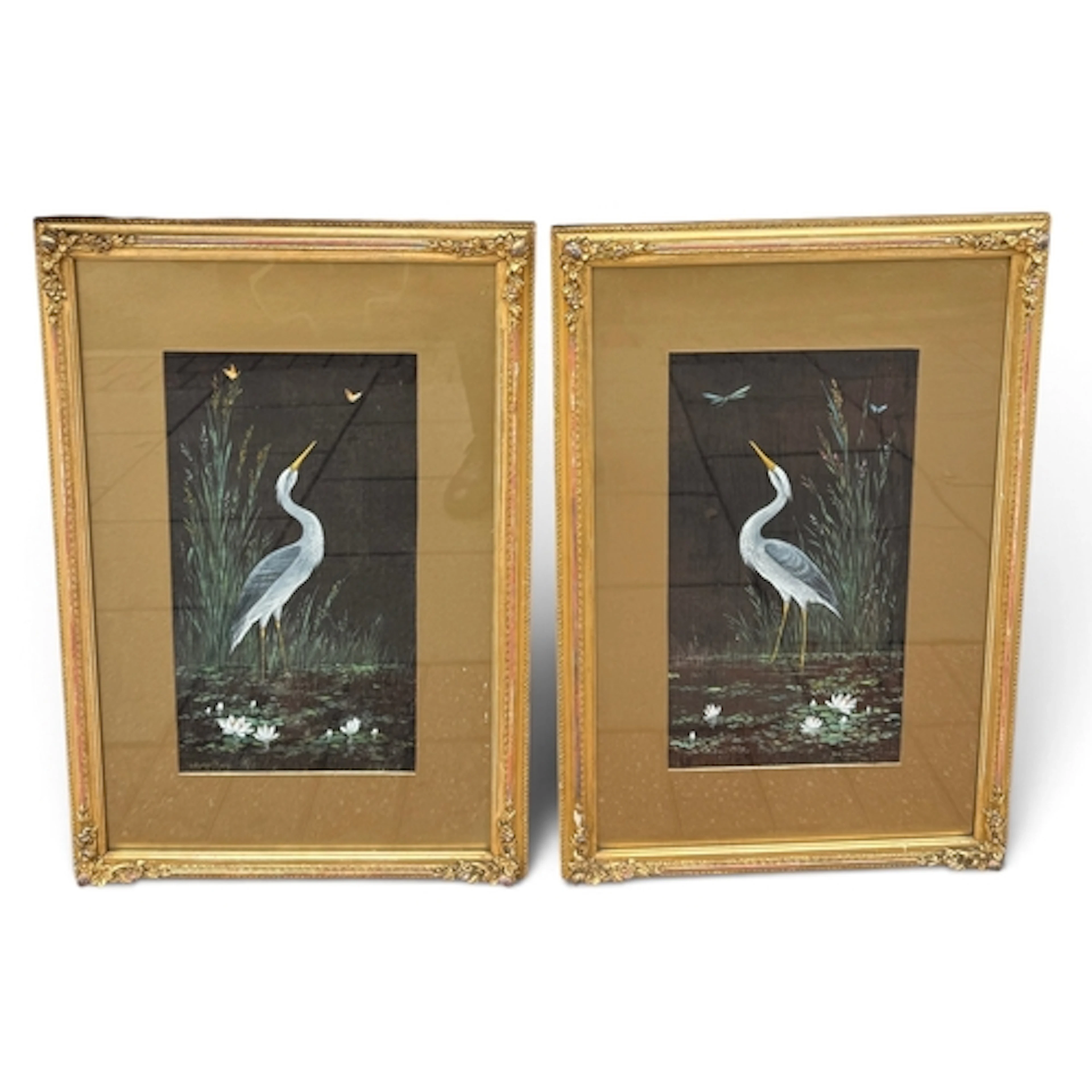 F. RIDGWAY (BRITISH 19TH/20TH CENTURY): A PAIR OF CRANES Pai...