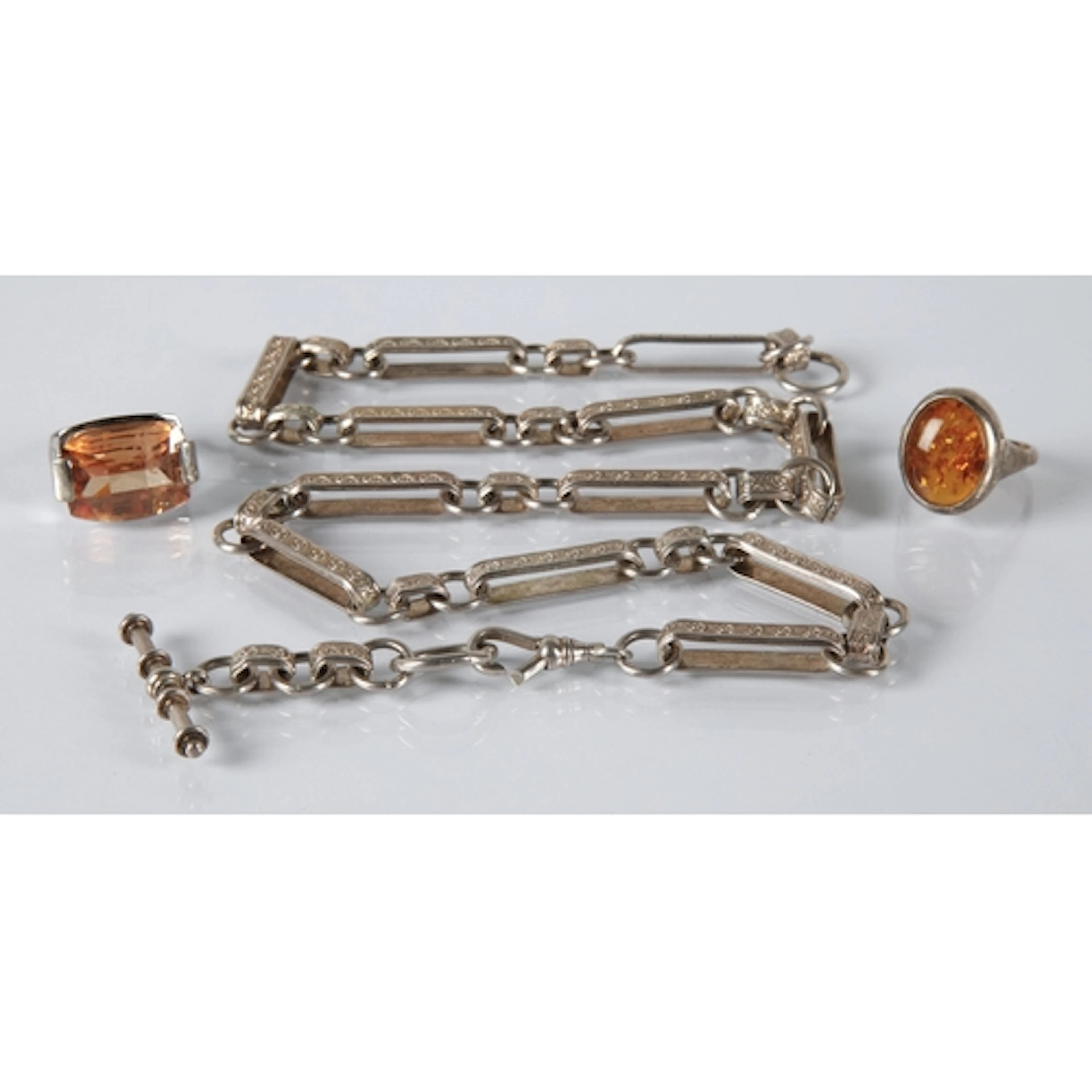 Silver fetter link watch guard chain, the fetters with scrol...