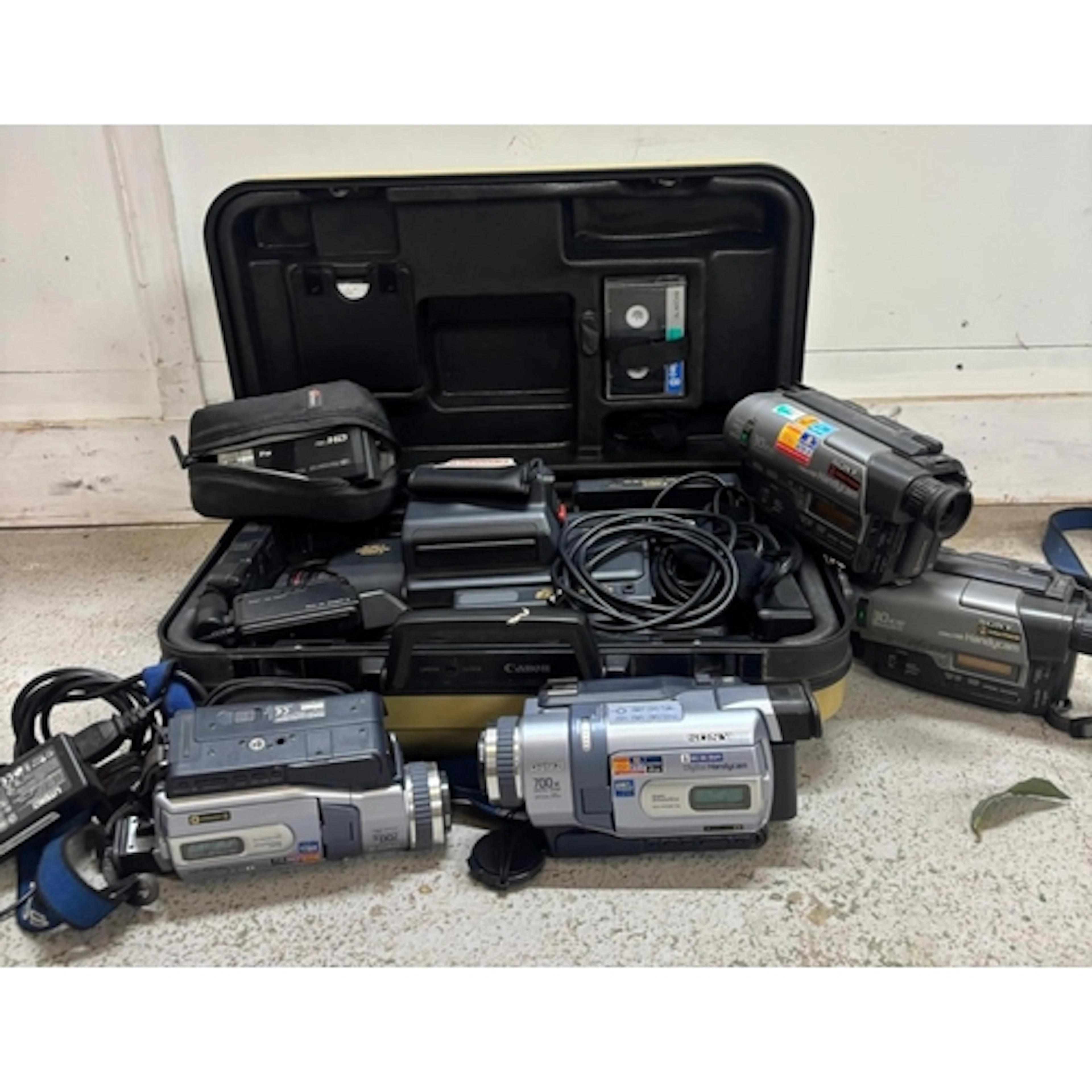 A selection of camcorders to include Canon and Sony