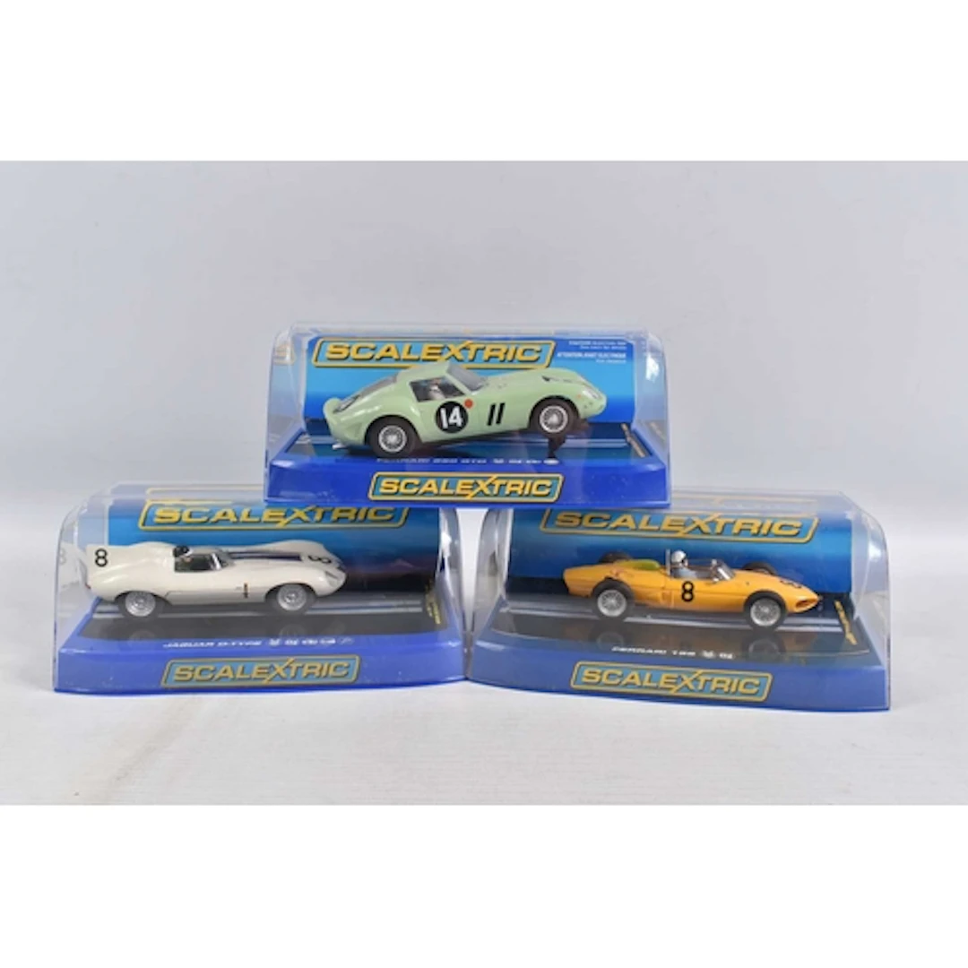 THREE REBOXED SCALEXTRIC MODEL SLOTCARS, all cars are loose ...