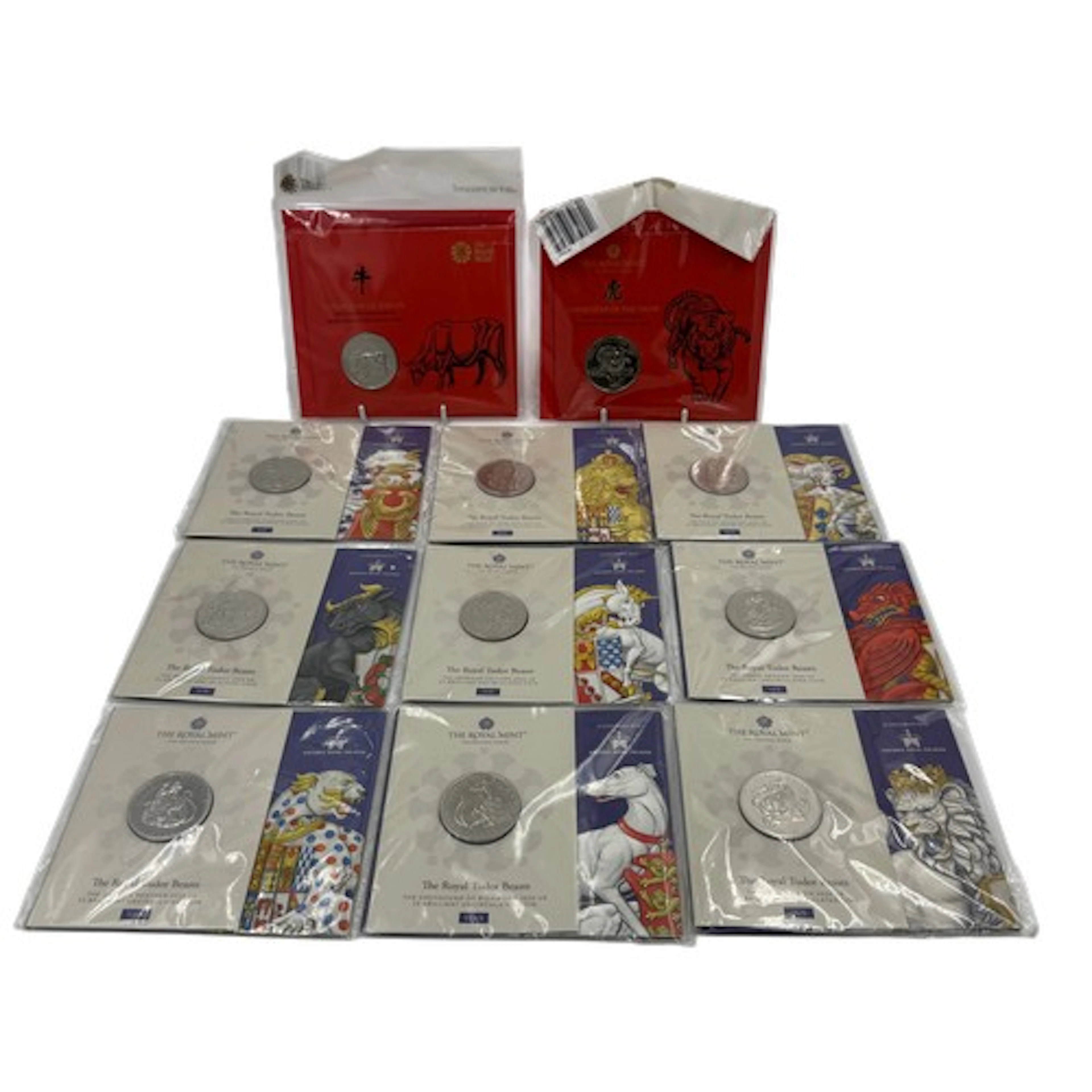 Royal Mint, The Royal Tudor Beasts, nine £5 pound together w...