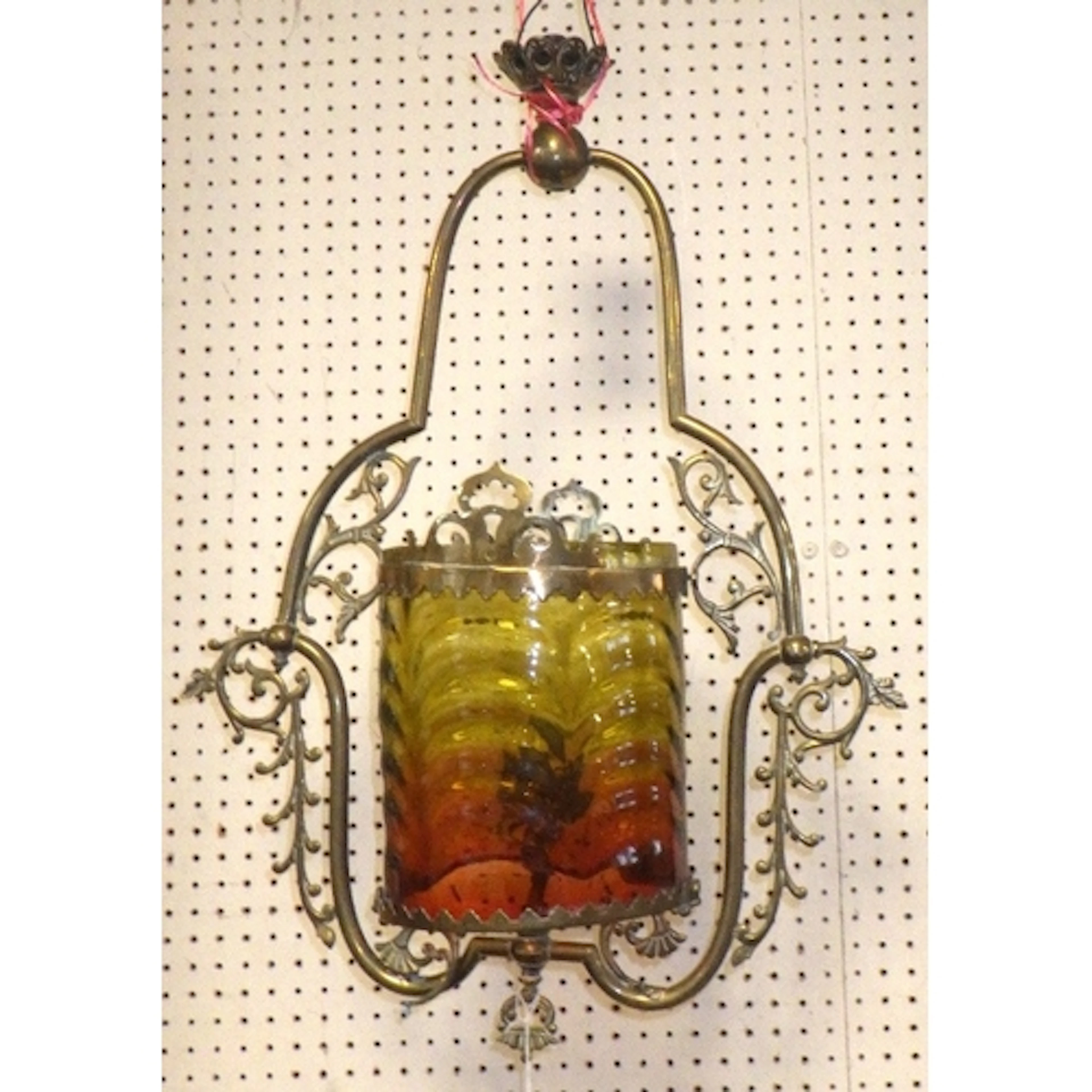 A 19thC brass hanging lamp