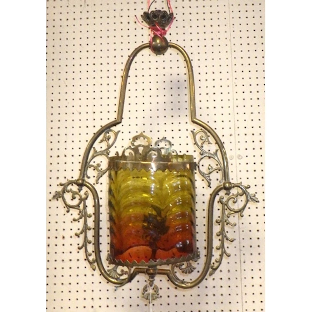 A 19thC brass hanging lamp