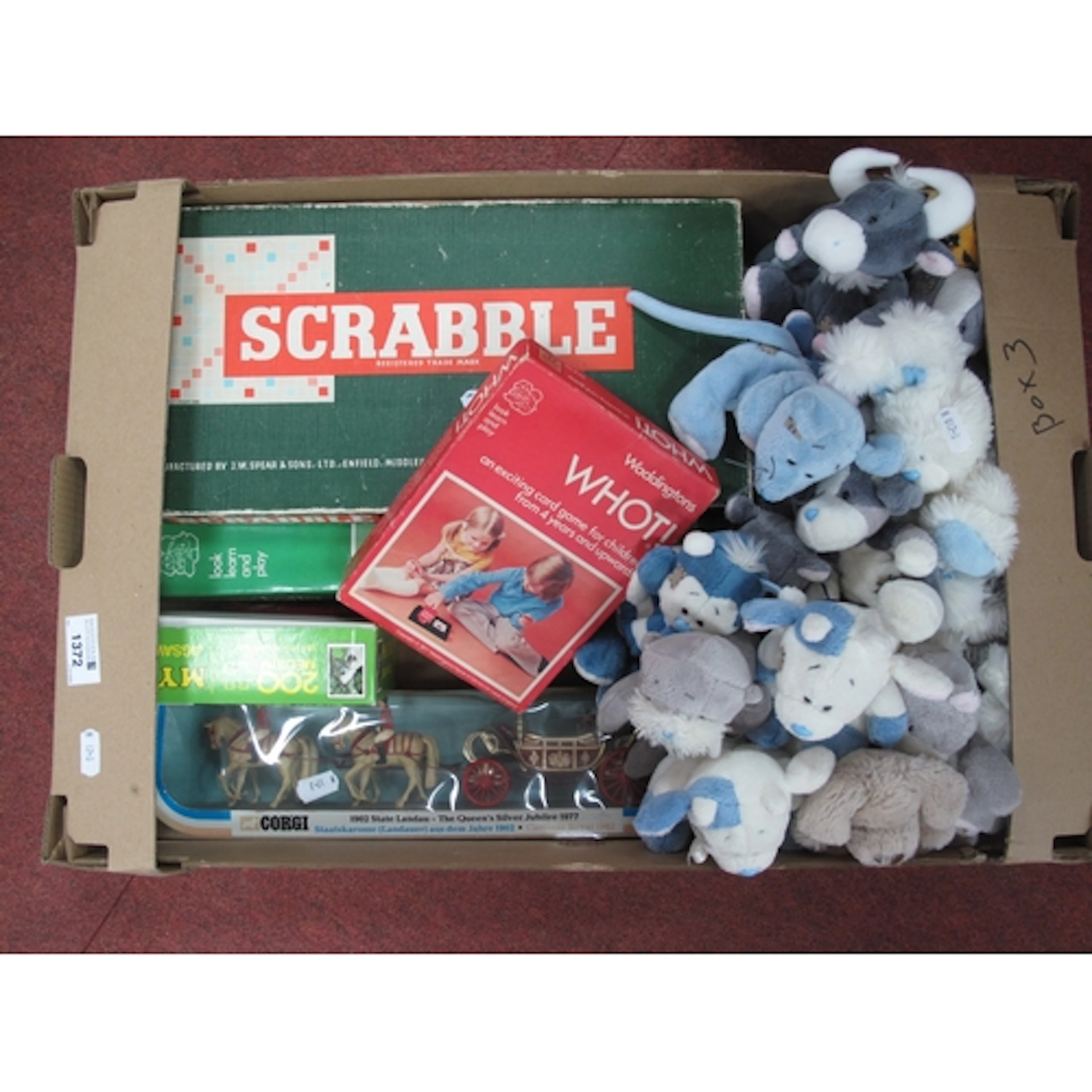 Vintage board games and plush toys, including quantity of "M...