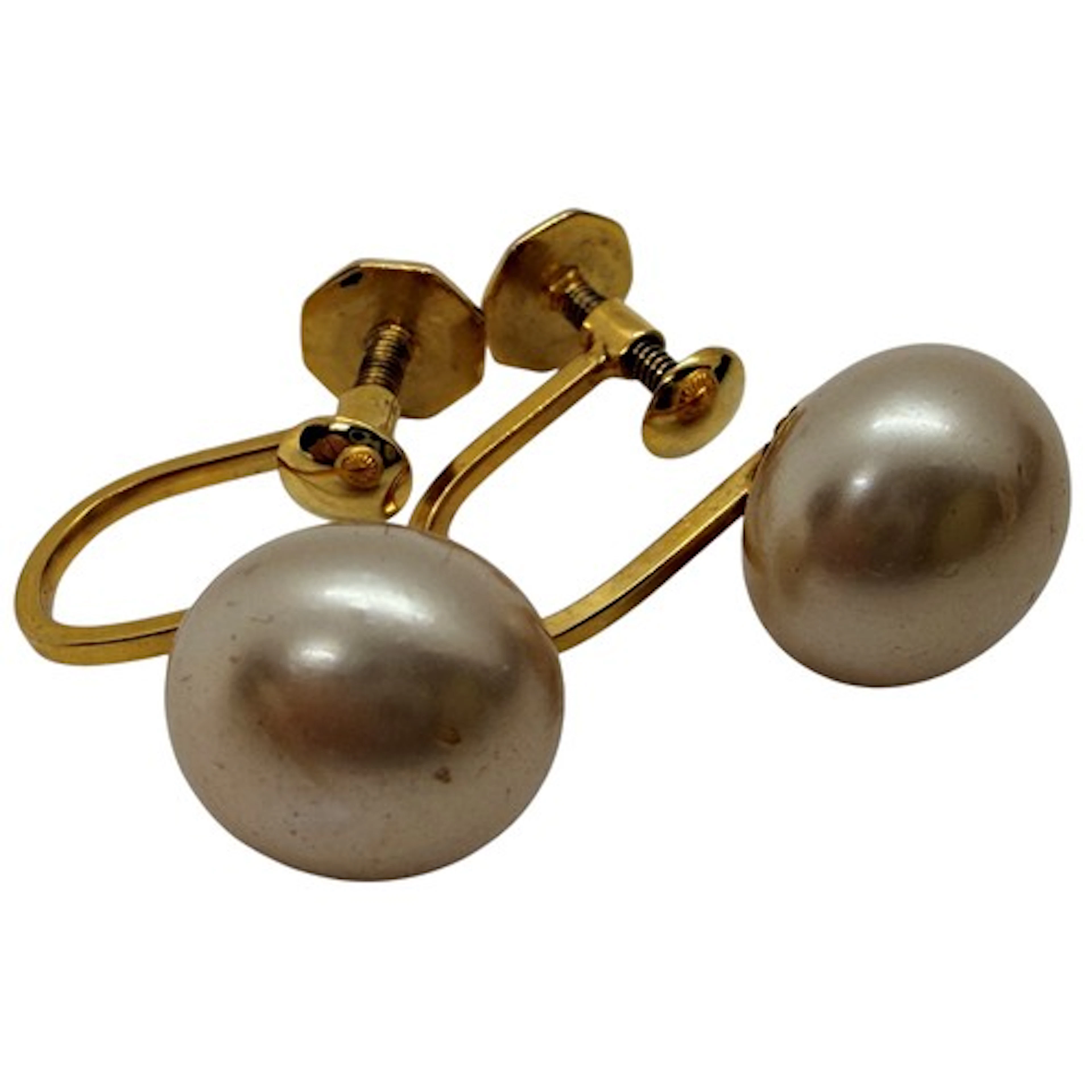 A pair of 9ct gold screw on Ciro faux pearl earrings, contai...