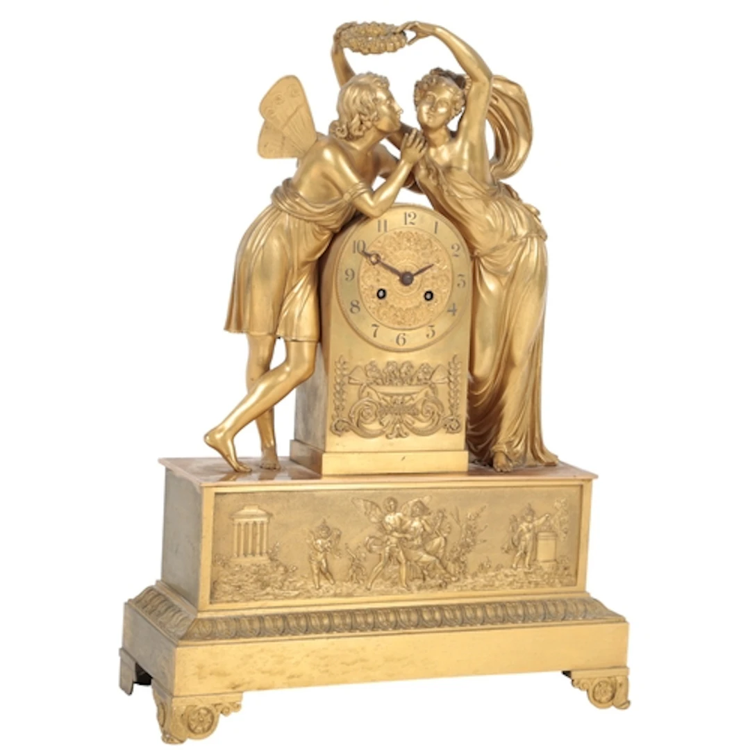 A French Empire style ormolu mantel clock, 19th century, mod...