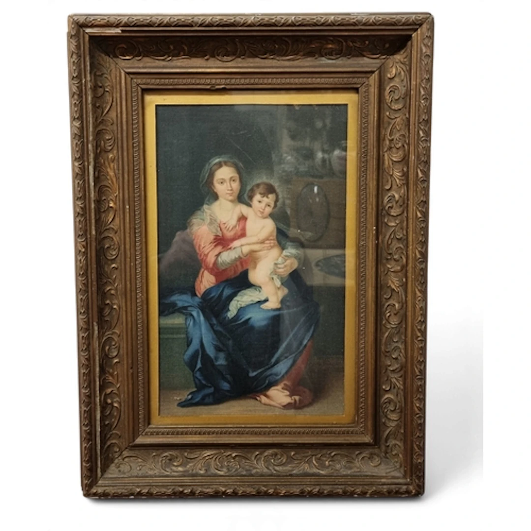 A 19th Century coloured Print of The Madonna and Child in a ...