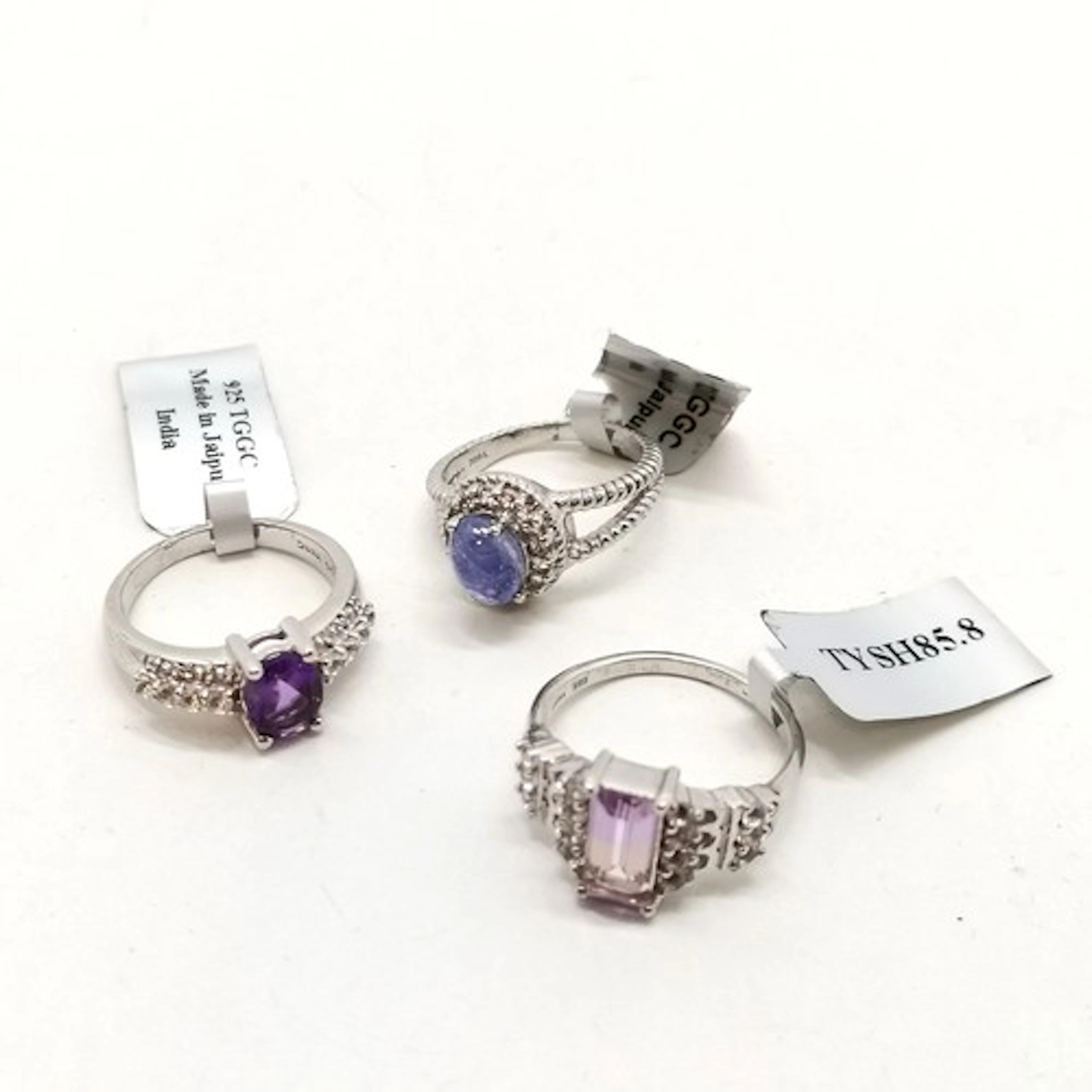 3 x silver gemstone set rings - Tanzanite and white topaz, Z...