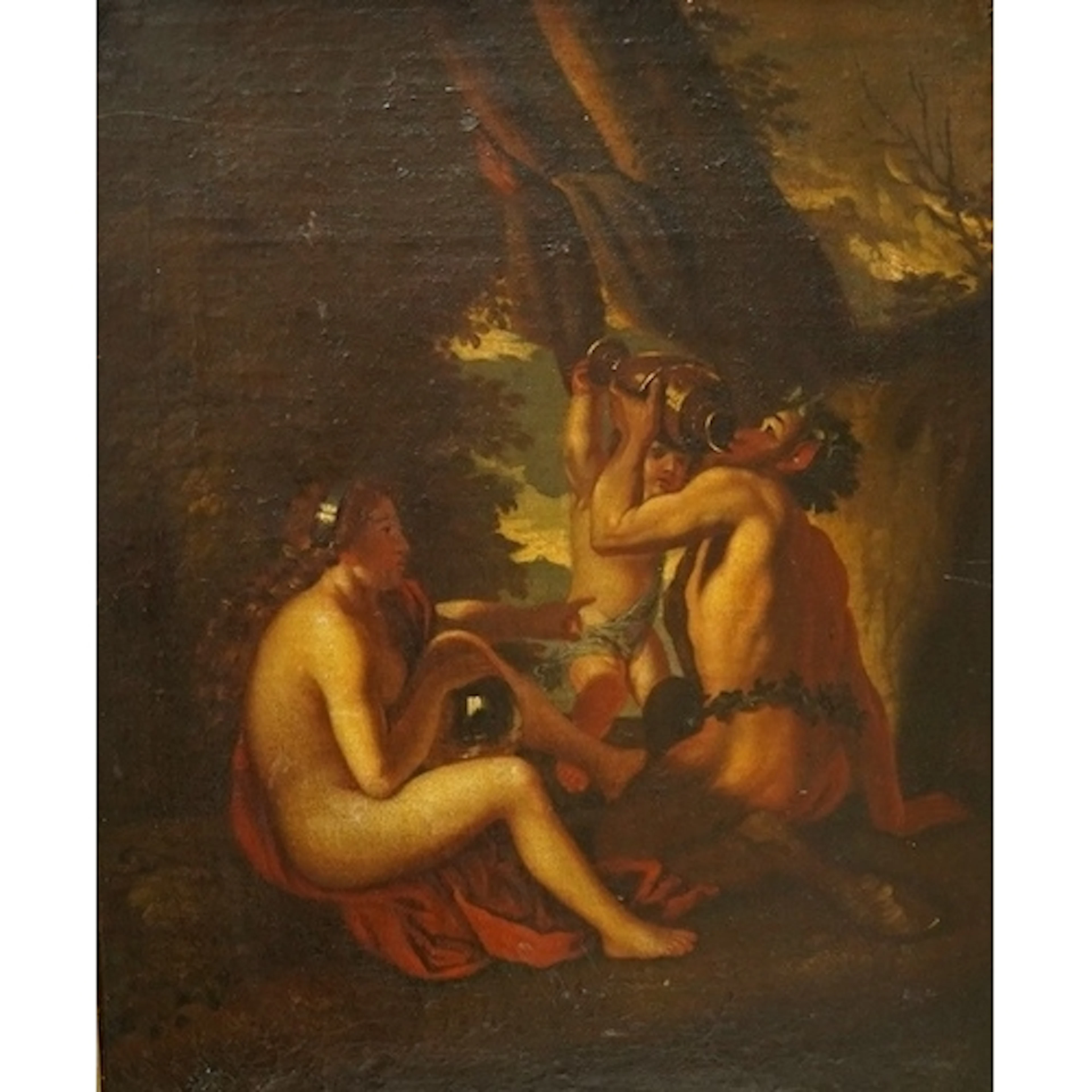 After Nicolas Poussin, 'Satyr and Nymph', 19th century oil o...