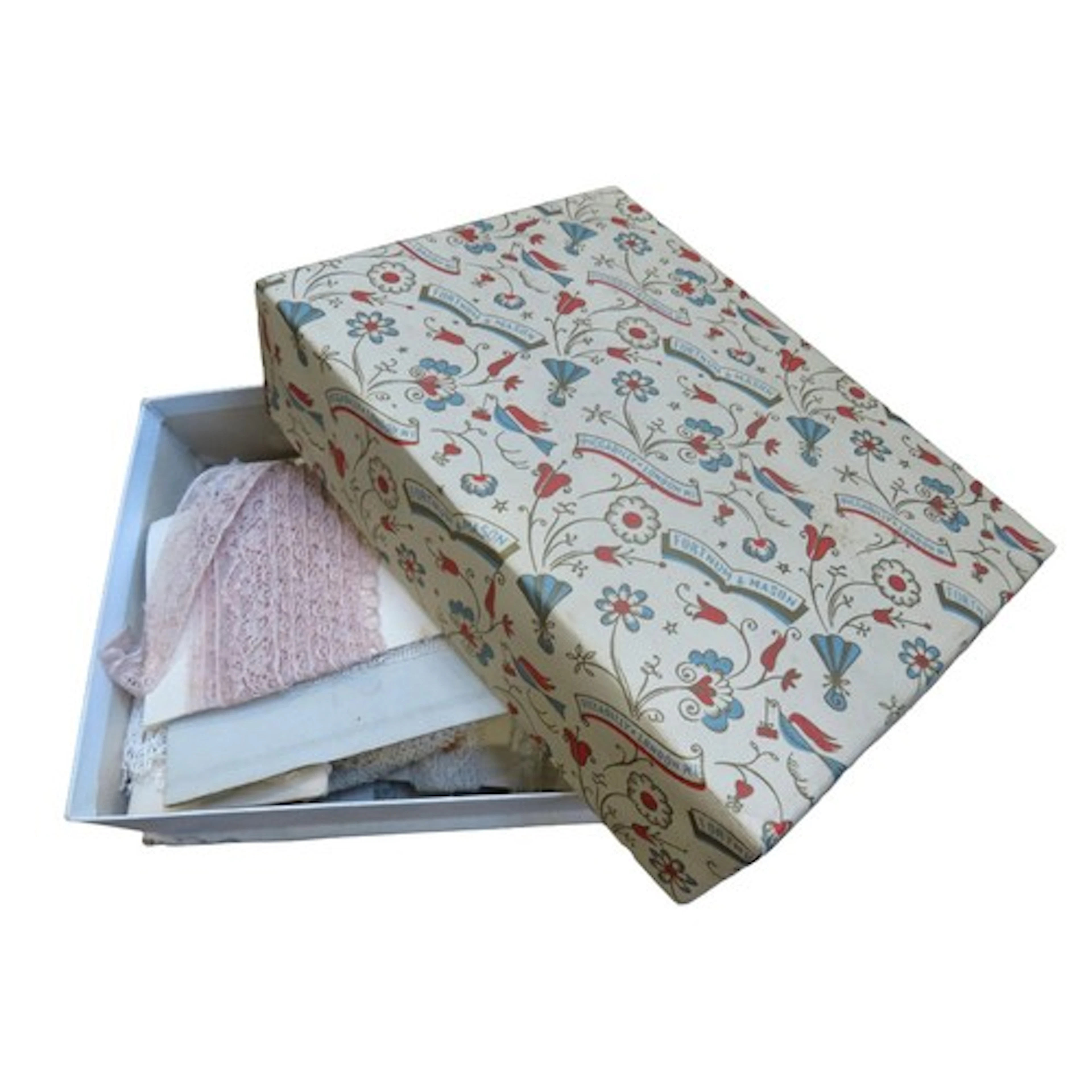 A VINTAGE FORTNUM AND MASONS BOX CONTAINING A SMALL COLLECTI...