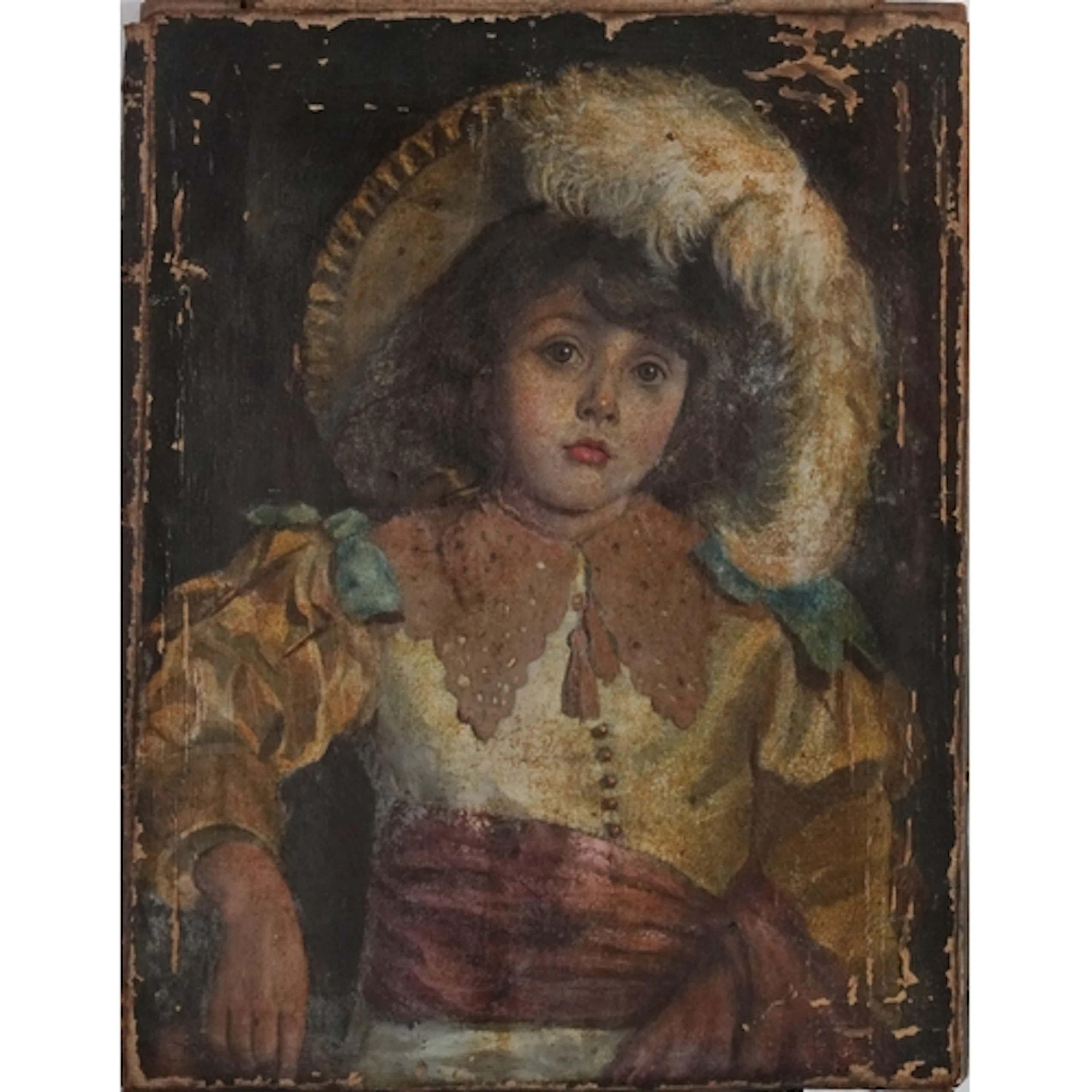 Portrait of a young boy with feather headdress, Old Master s...