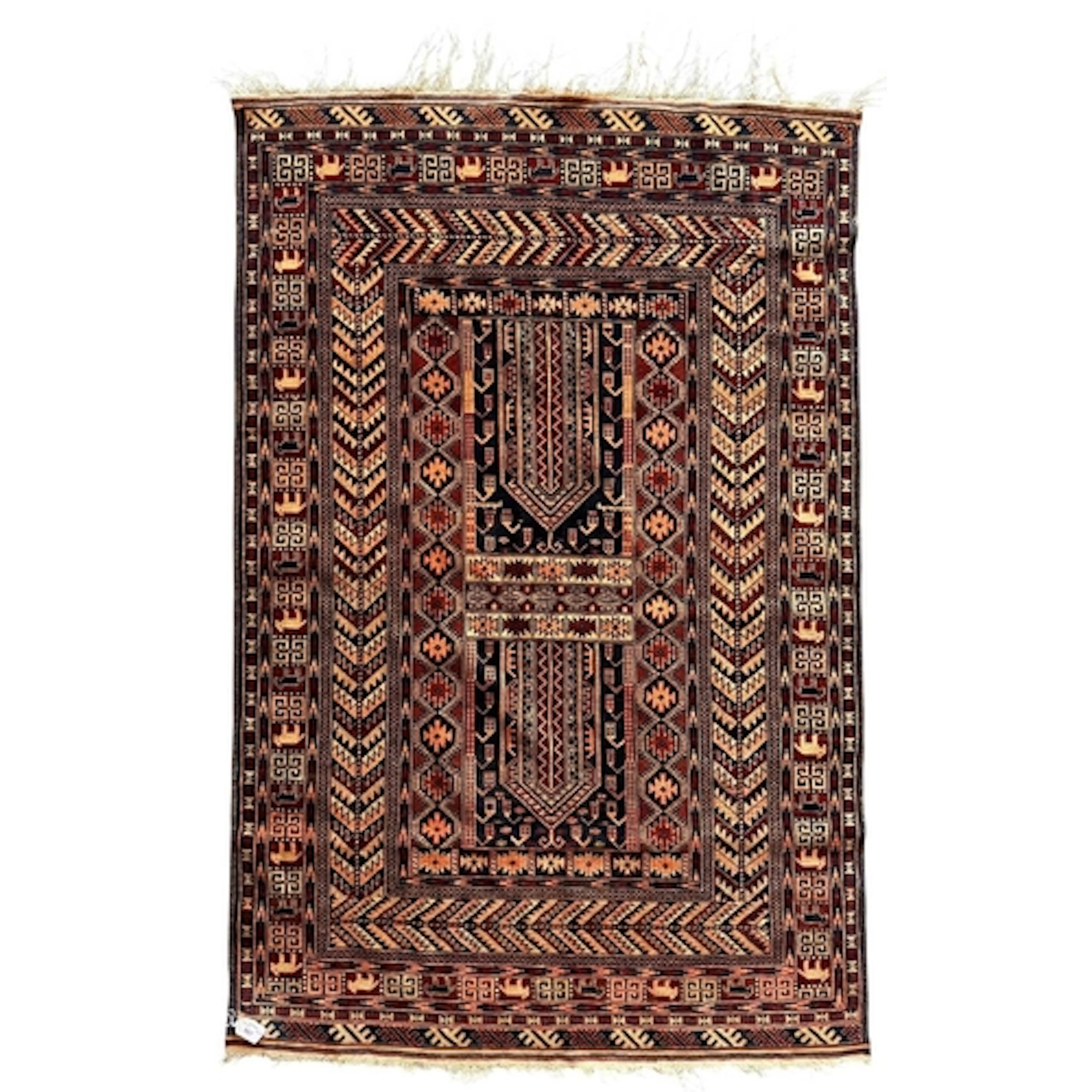 An early 20th century Afghan Baluch part silk hand woven flo...