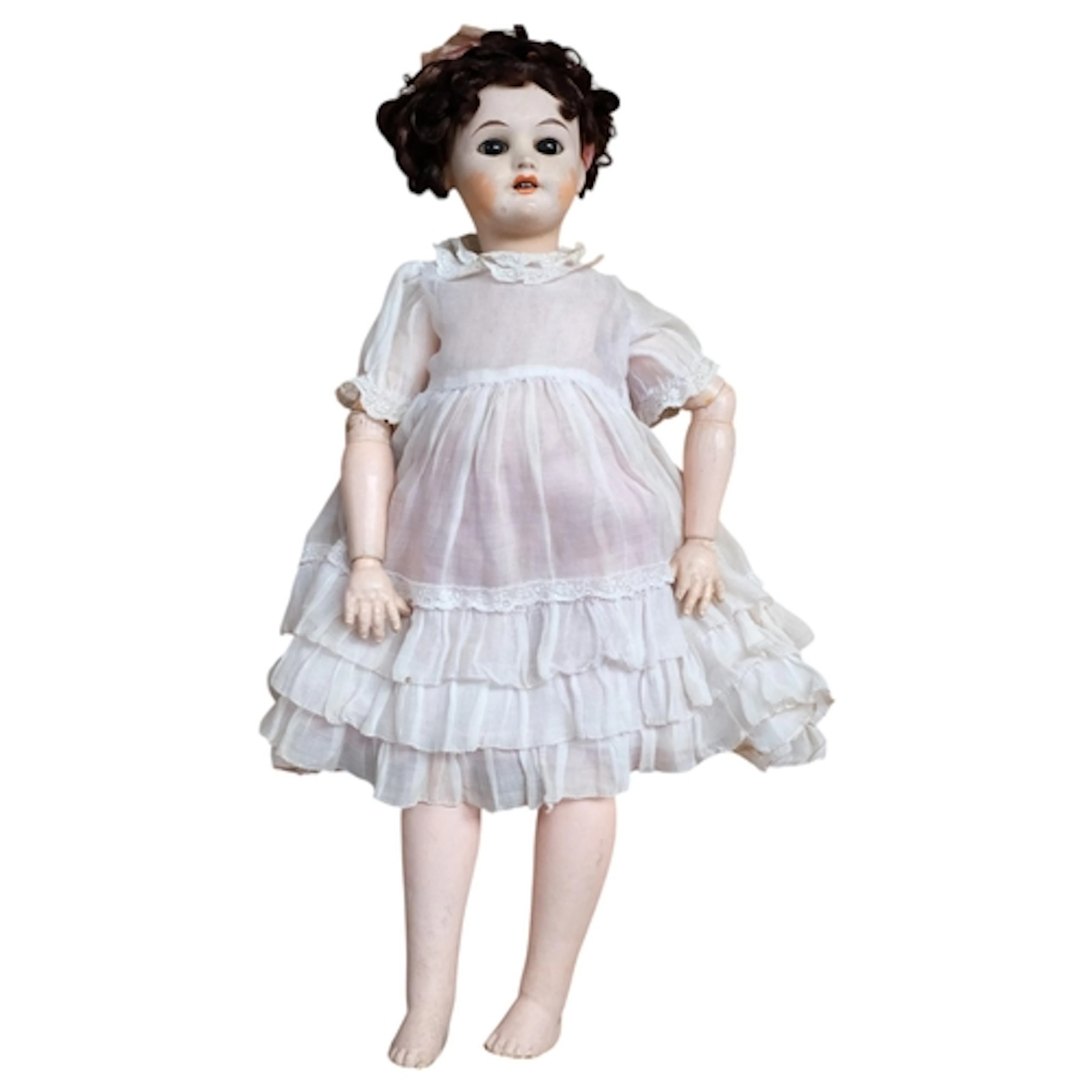 A 19th century French porcelain-headed girl doll, with openi...