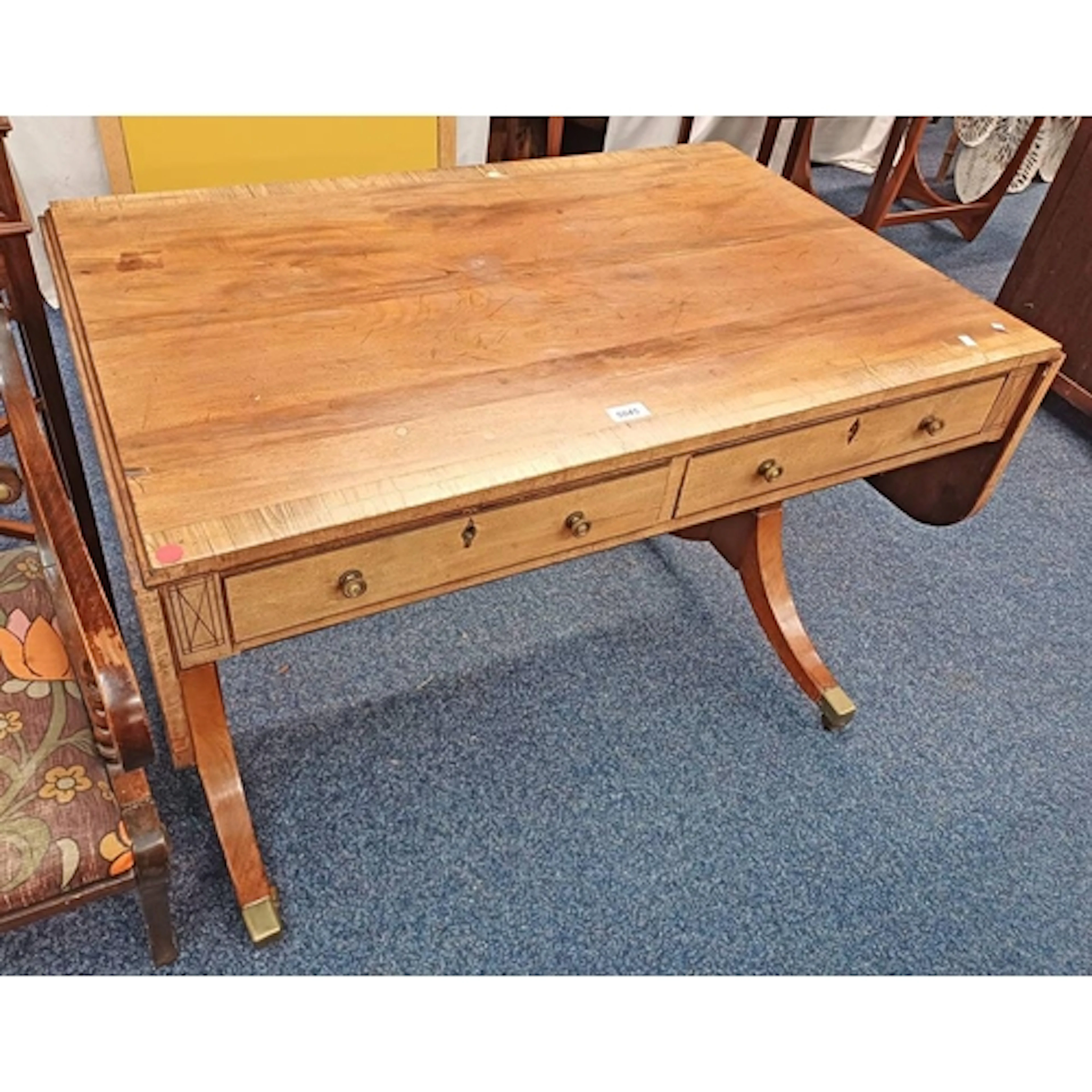 19TH CENTURY CROSSBANDED MAHOGANY & ROSEWOOD SOFA TABLE WITH...