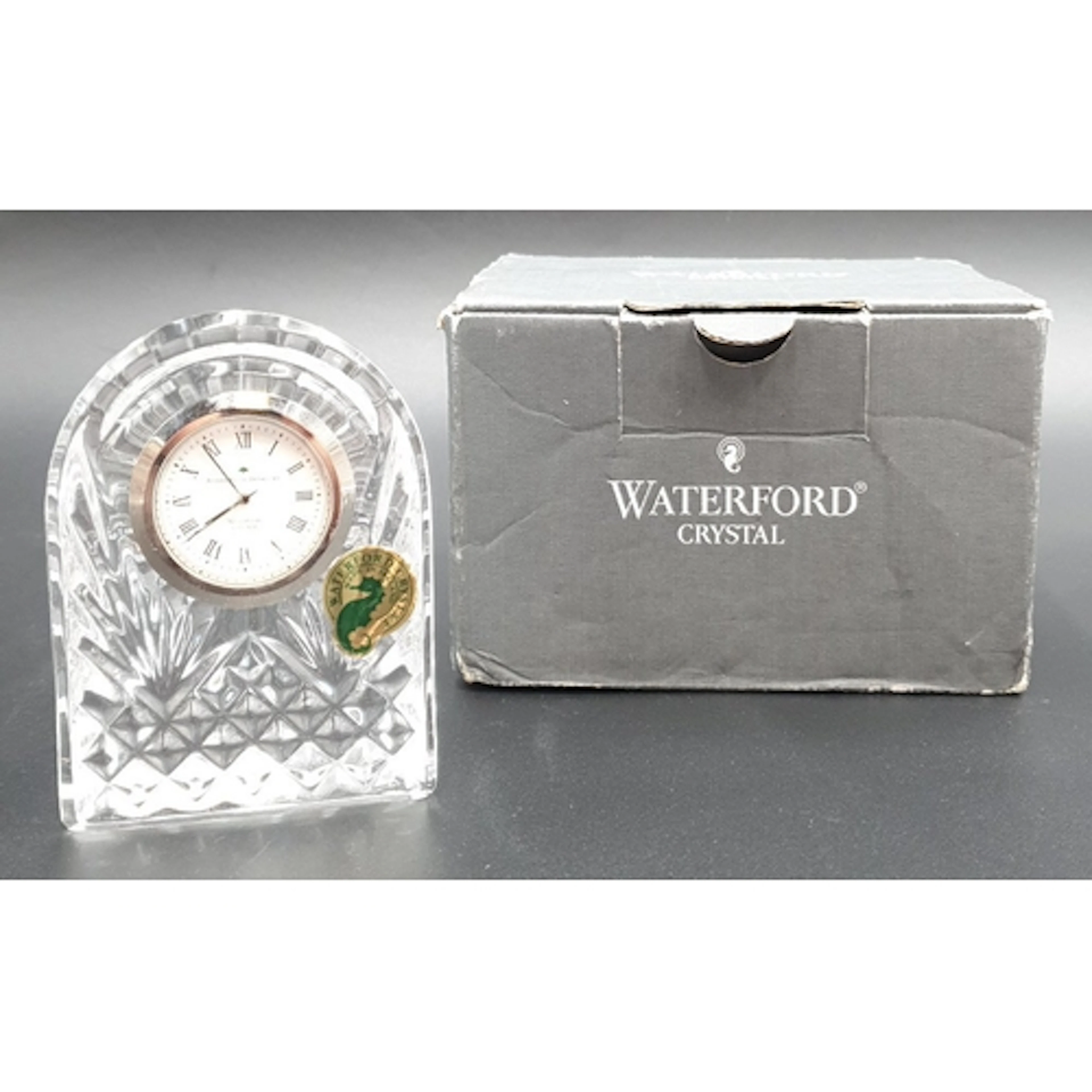 Waterford crystal desk clock with box , H: 9cm.