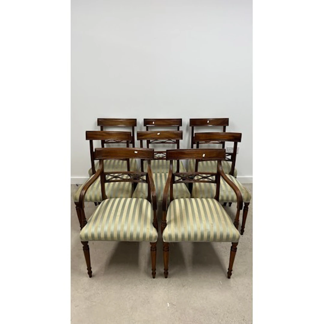 Set of eight upholstered dining chairs with 2 carvers (8)